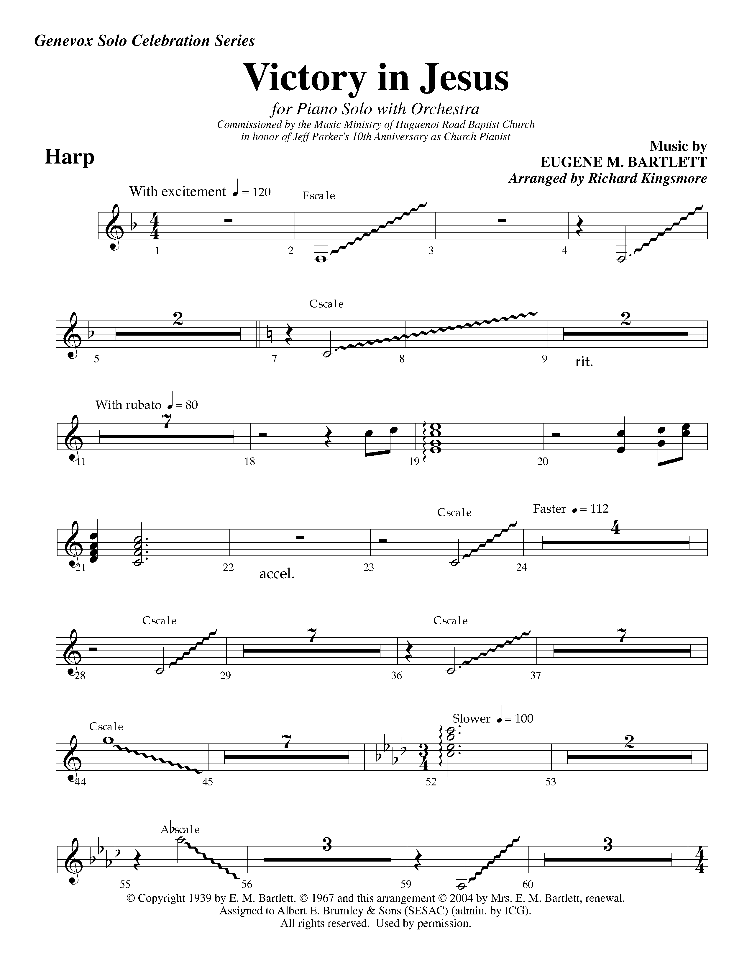 Victory in Jesus (with Solo Piano) (Instrumental) Harp (Lifeway Worship / Arr. Richard Kingsmore)