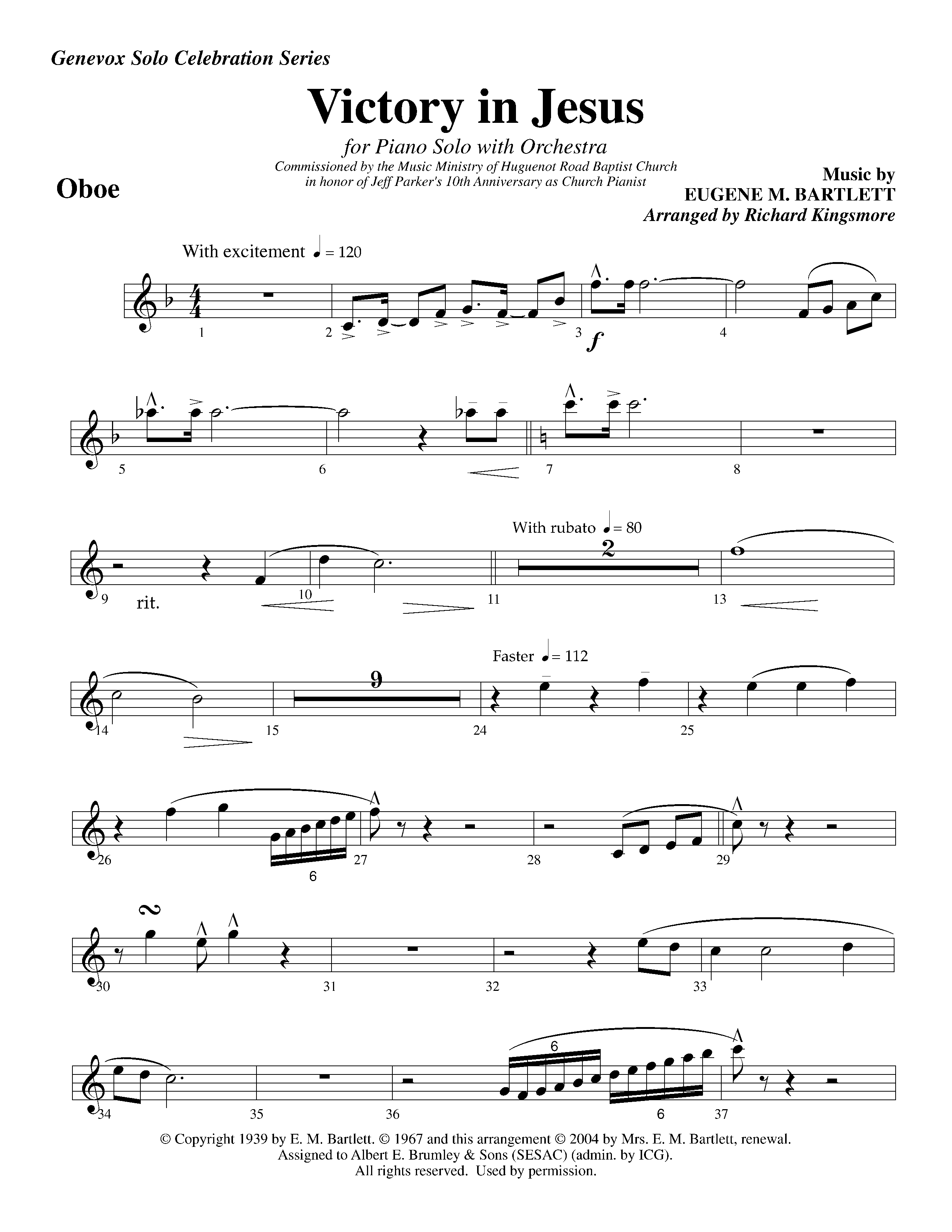 Victory in Jesus (with Solo Piano) (Instrumental) Oboe (Lifeway Worship / Arr. Richard Kingsmore)