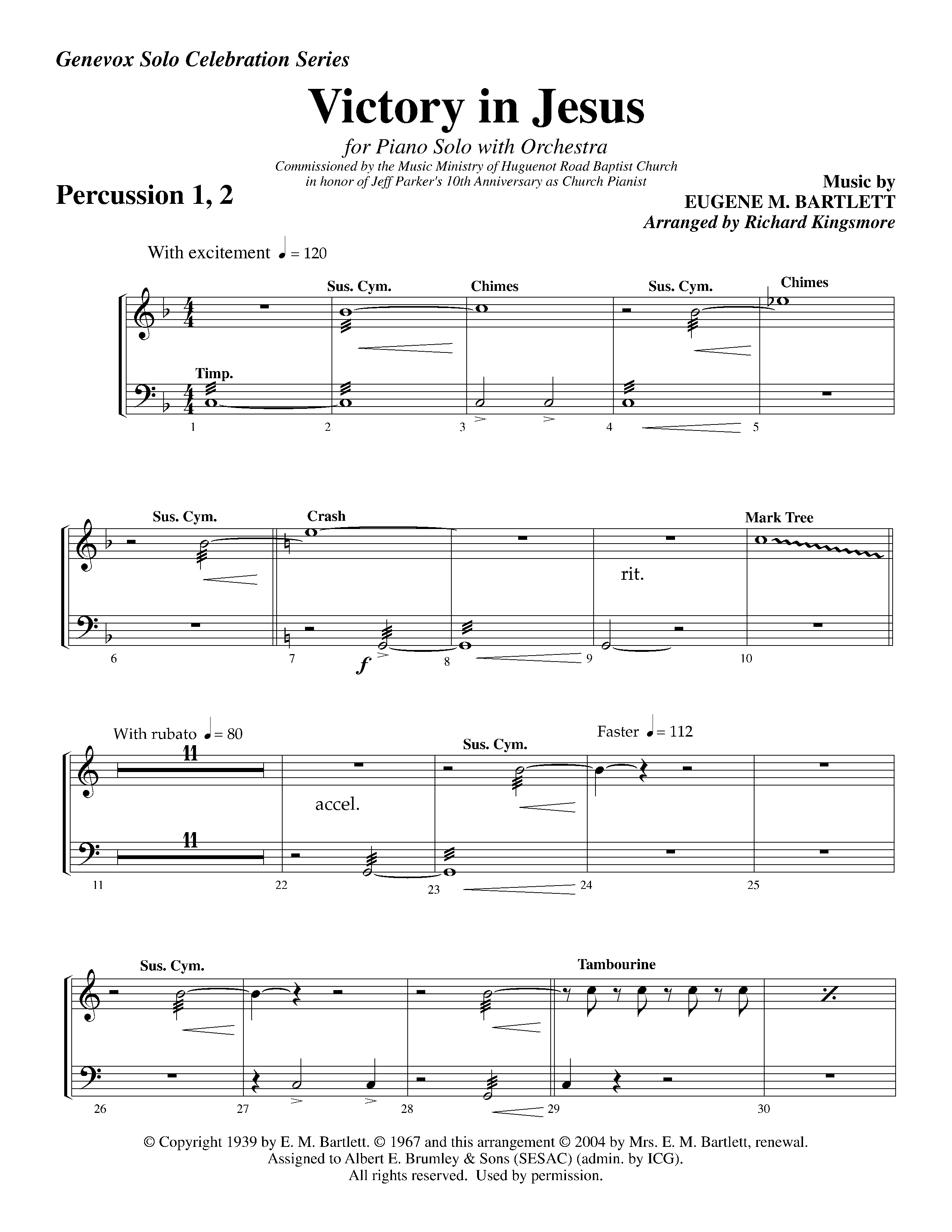 Victory in Jesus (with Solo Piano) (Instrumental) Percussion 1/2 (Lifeway Worship / Arr. Richard Kingsmore)