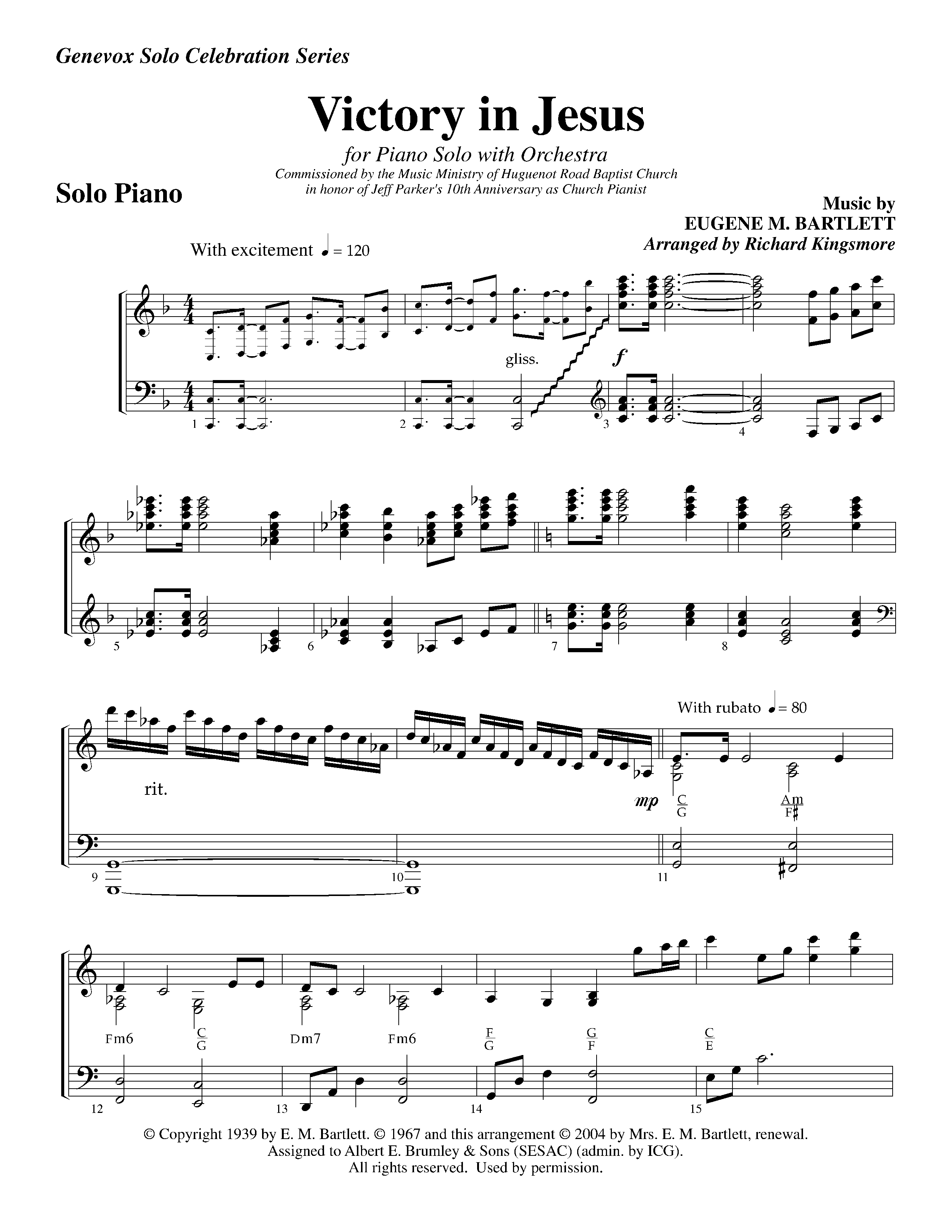 Victory in Jesus (with Solo Piano) (Instrumental) Piano Sheet (Lifeway Worship / Arr. Richard Kingsmore)