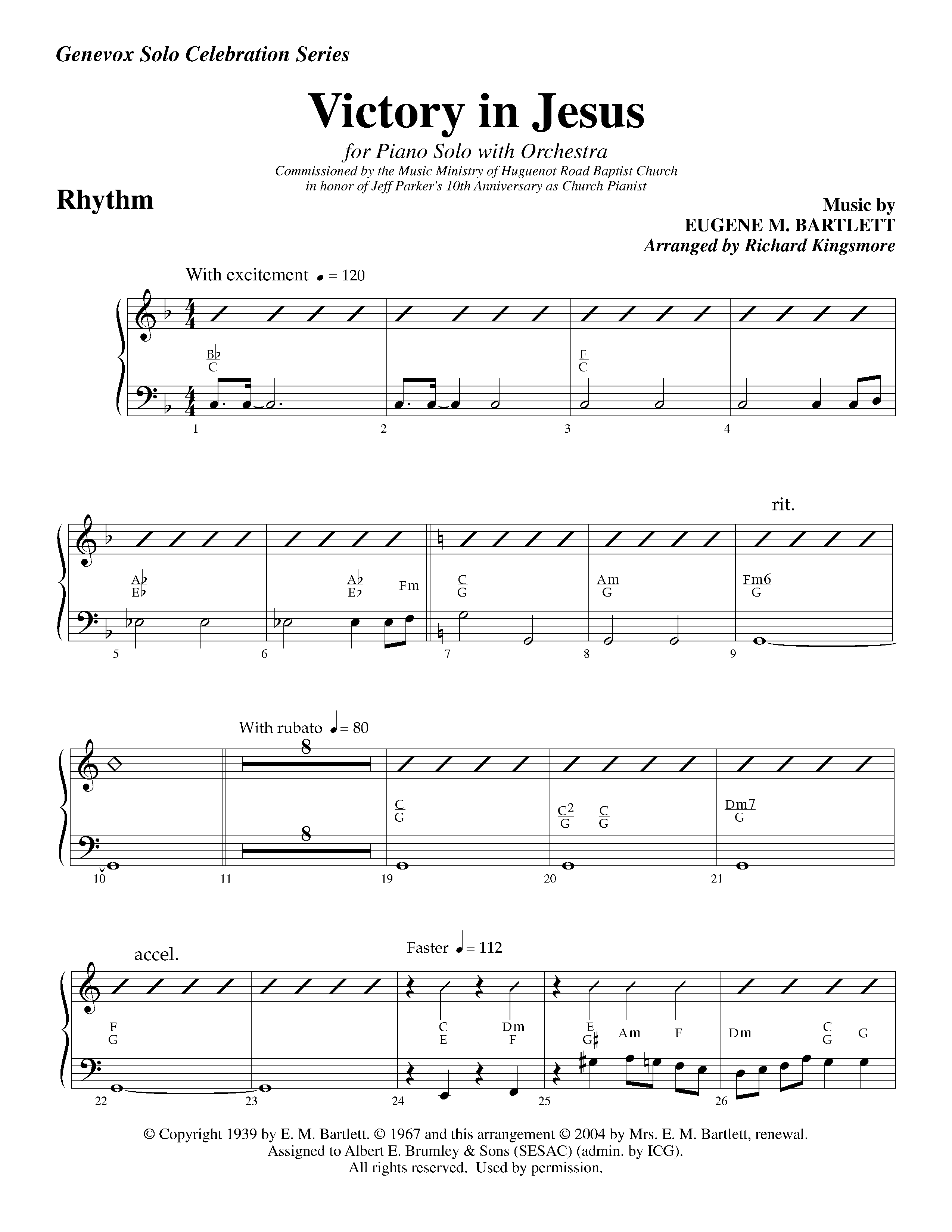 Victory in Jesus (with Solo Piano) (Instrumental) Piano/Rhythm (Lifeway Worship / Arr. Richard Kingsmore)