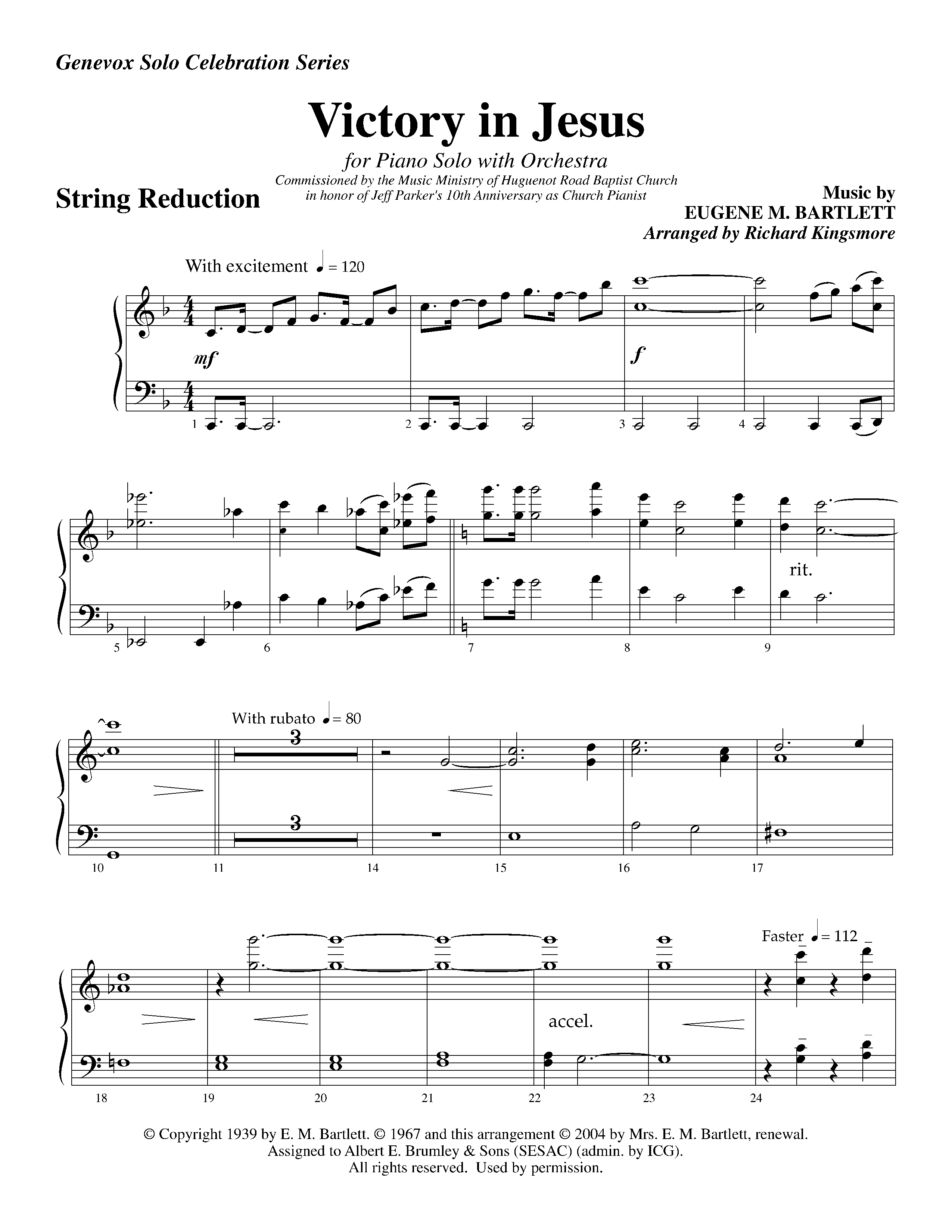 Victory in Jesus&nbsp;(with Solo&nbsp;Piano) (Instrumental) String Reduction (Lifeway Worship / Arr. Richard Kingsmore)