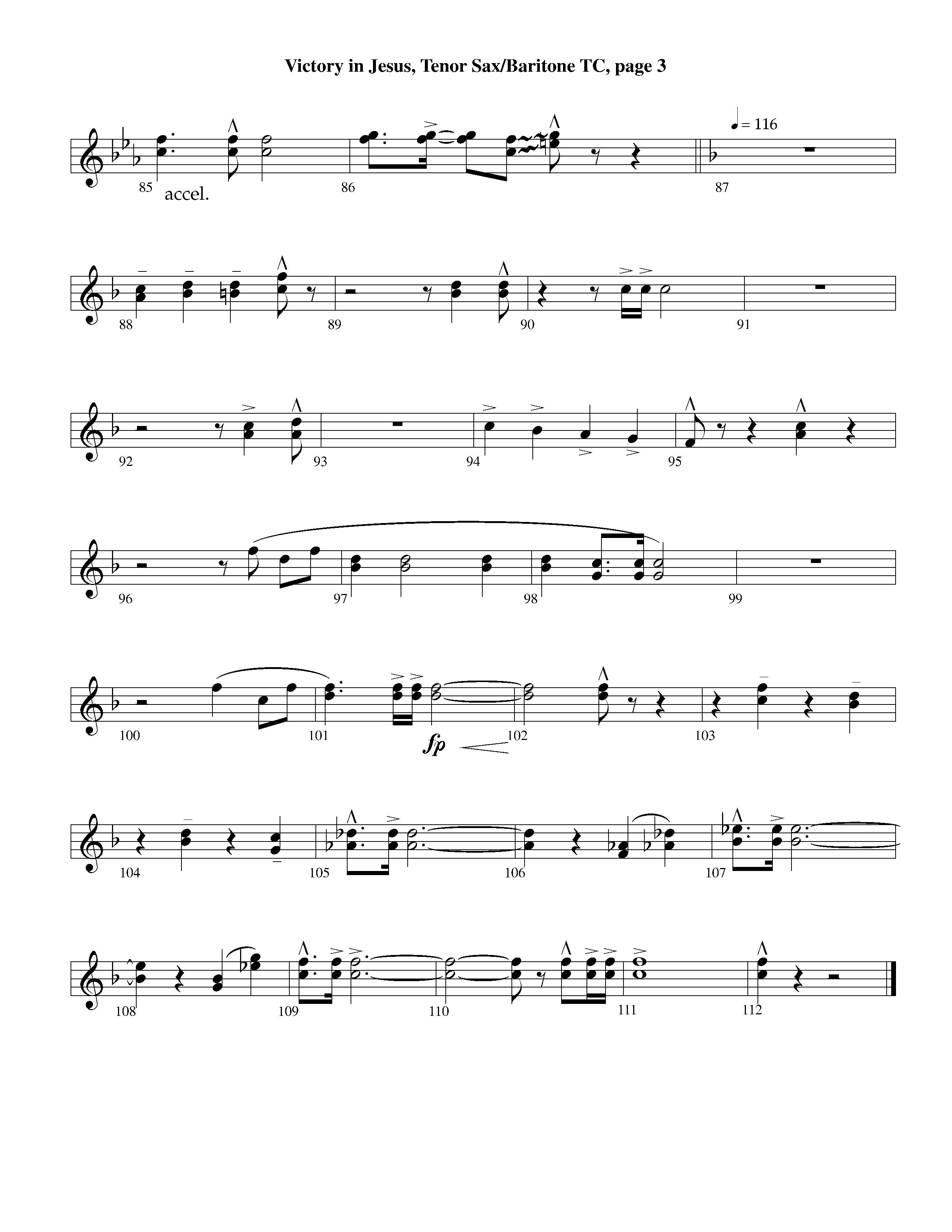 Victory in Jesus&nbsp;(with Solo&nbsp;Piano) (Instrumental) Tenor Sax/Baritone T.C. (Lifeway Worship / Arr. Richard Kingsmore)