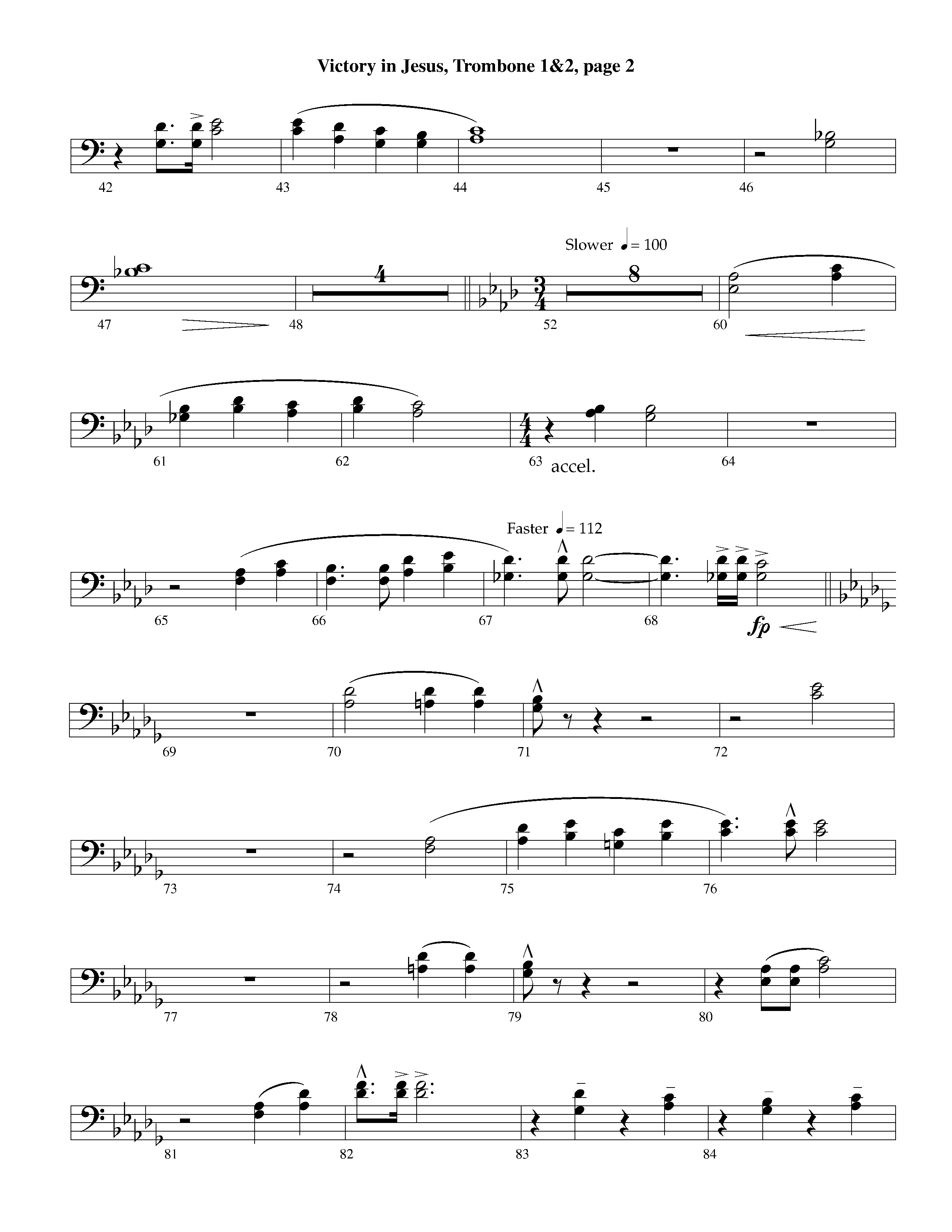 Victory in Jesus (with Solo Piano) (Instrumental) Trombone 1/2 (Lifeway Worship / Arr. Richard Kingsmore)