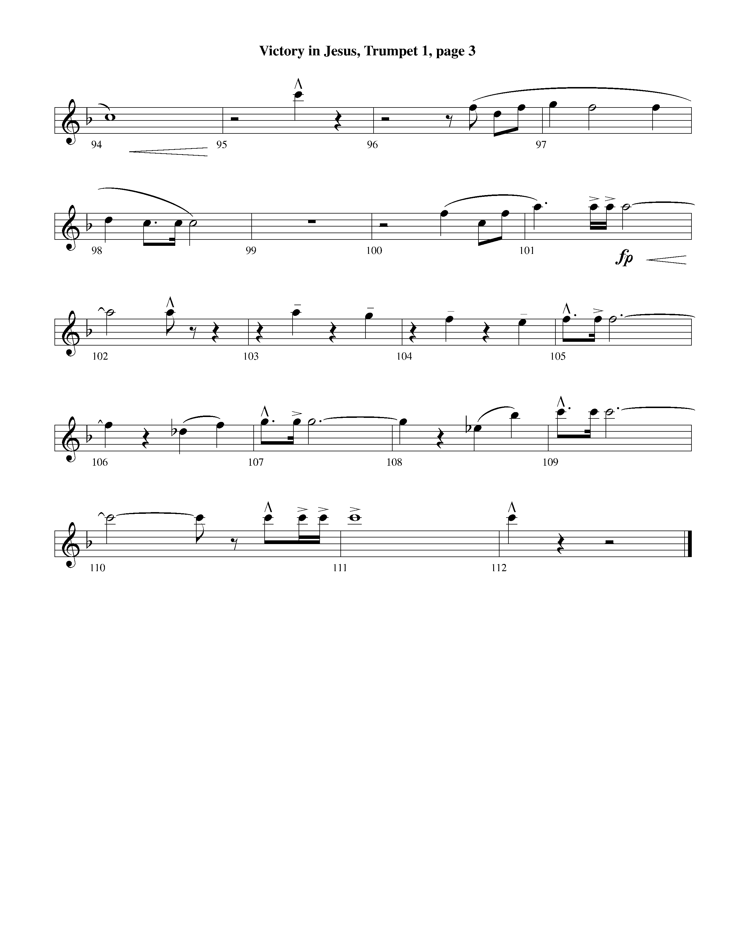Victory in Jesus (with Solo Piano) (Instrumental) Trumpet 1 (Lifeway Worship / Arr. Richard Kingsmore)