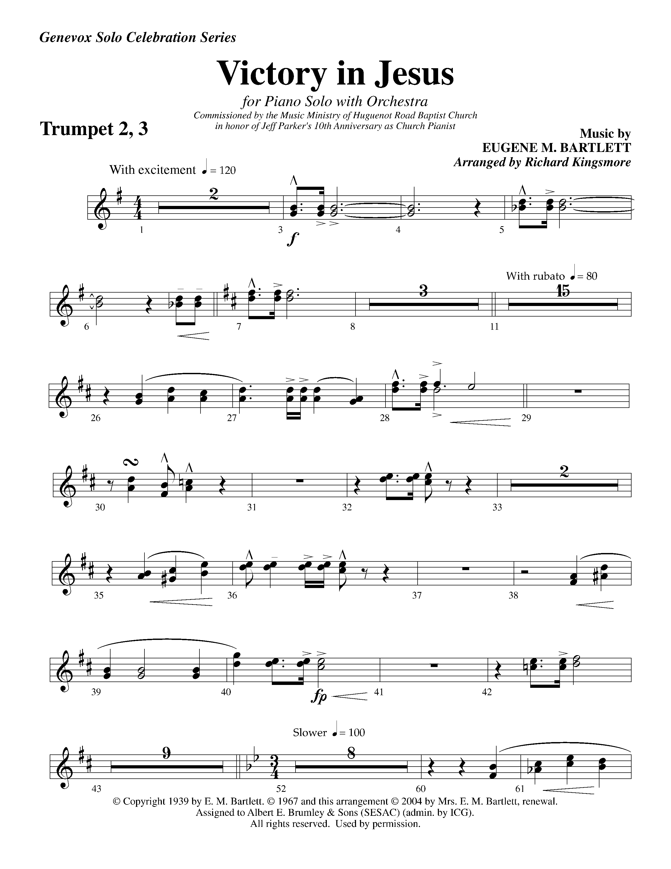 Victory in Jesus&nbsp;(with Solo&nbsp;Piano) (Instrumental) Trumpet 2/3 (Lifeway Worship / Arr. Richard Kingsmore)