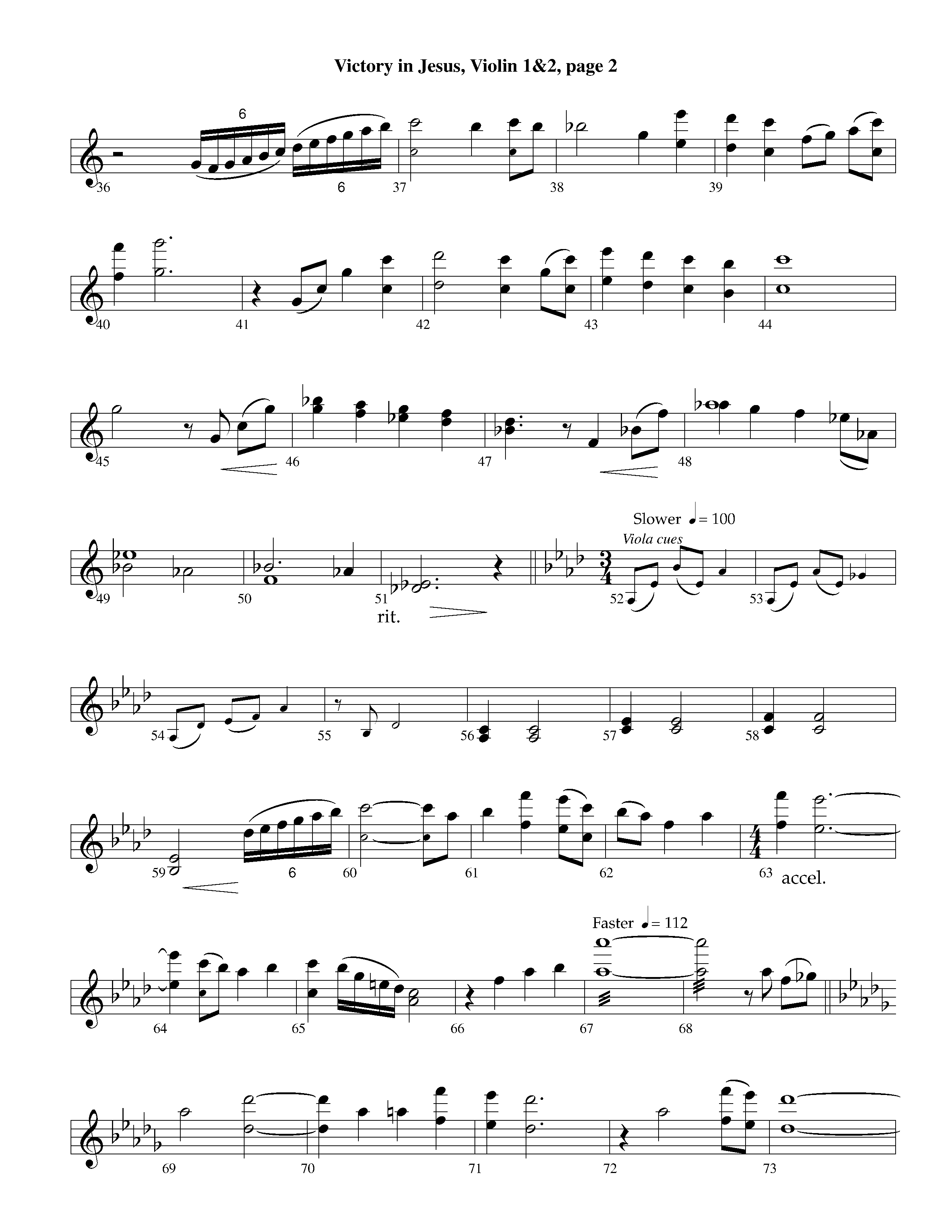 Victory in Jesus&nbsp;(with Solo&nbsp;Piano) (Instrumental) Violin 1/2 (Lifeway Worship / Arr. Richard Kingsmore)