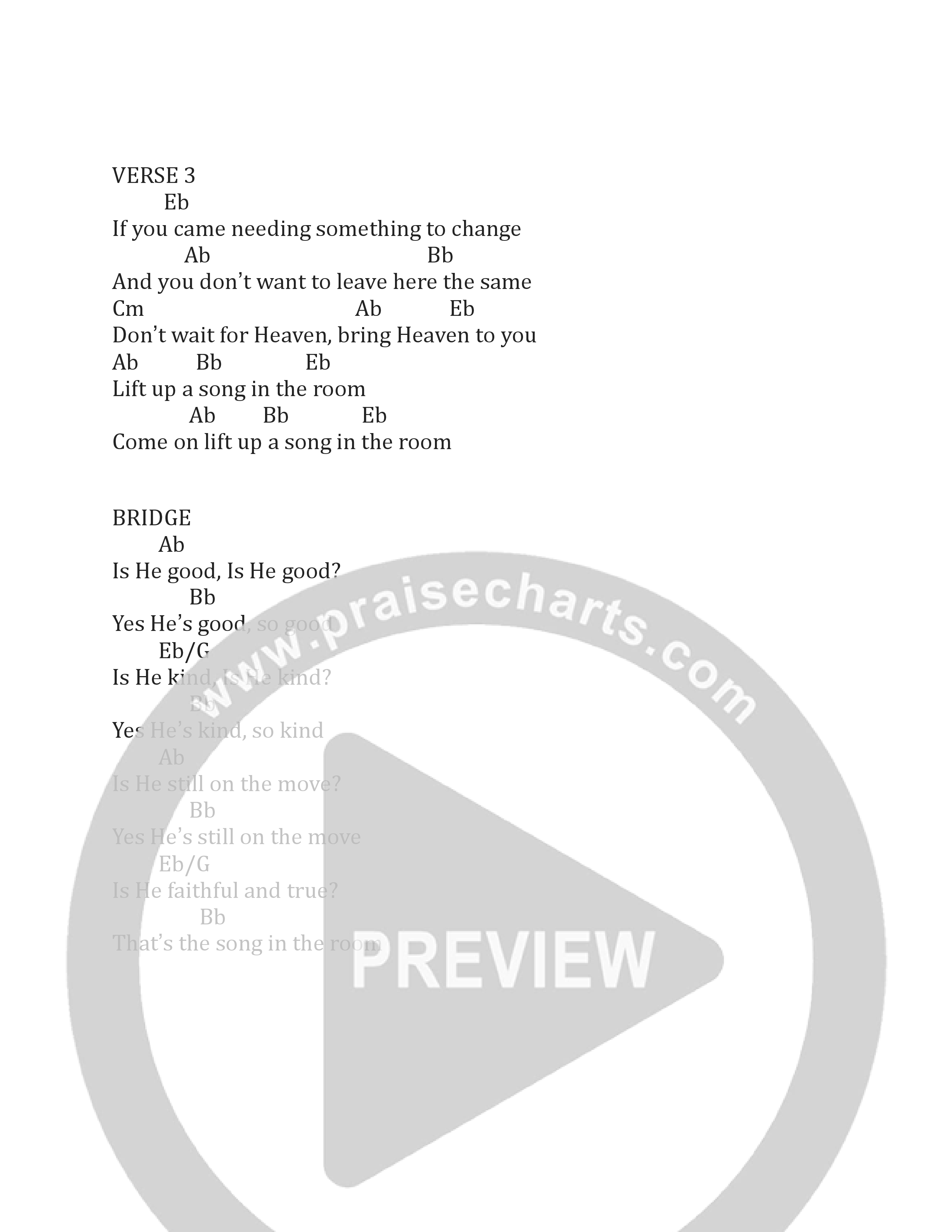 Song In The Room Chord Chart (Chase Wagner)