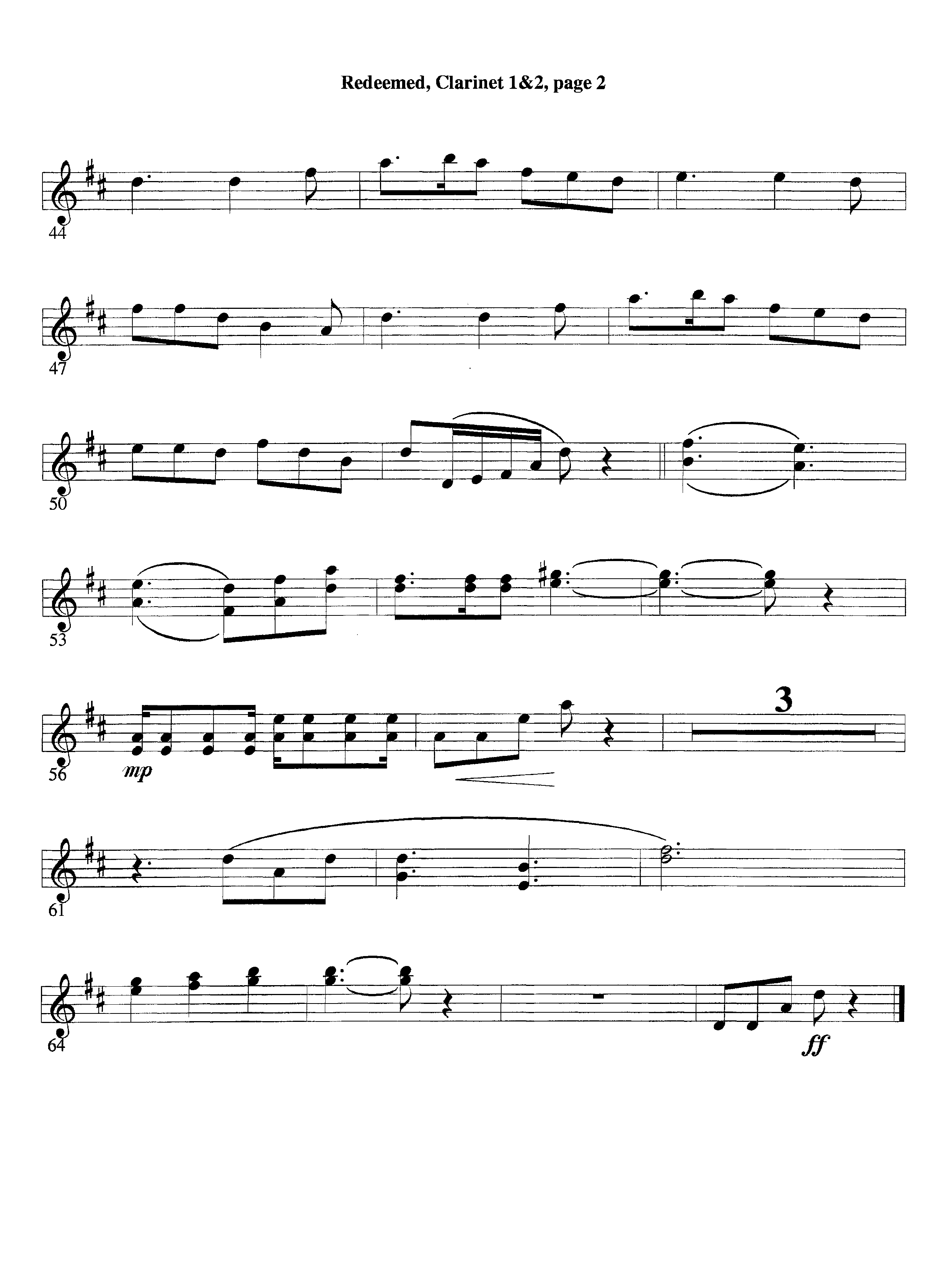 Redeemed (with Solo Violin) (Instrumental) Clarinet 1/2 (Lifeway Worship / Arr. Mark Johnson)