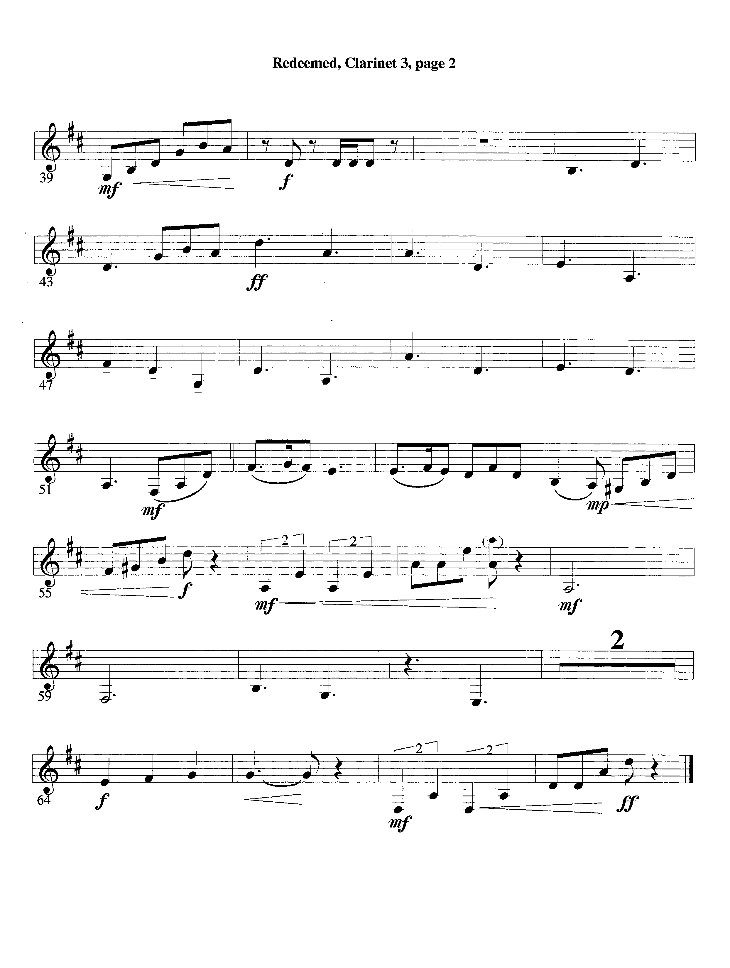 Redeemed&nbsp;(with Solo&nbsp;Violin) (Instrumental) Clarinet 3 (Lifeway Worship / Arr. Mark Johnson)