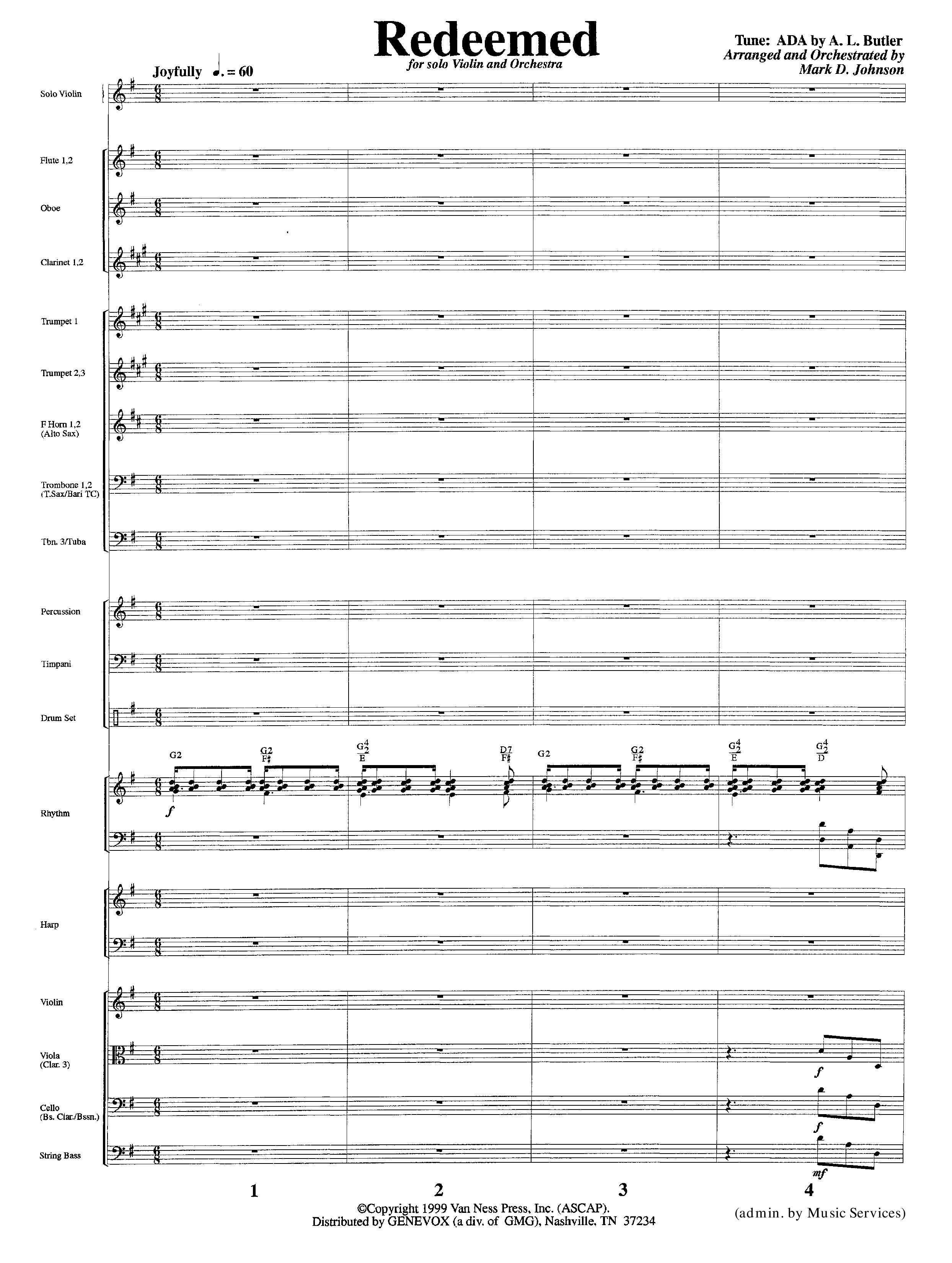 Redeemed (with Solo Violin) (Instrumental) Orchestration (Lifeway Worship / Arr. Mark Johnson)