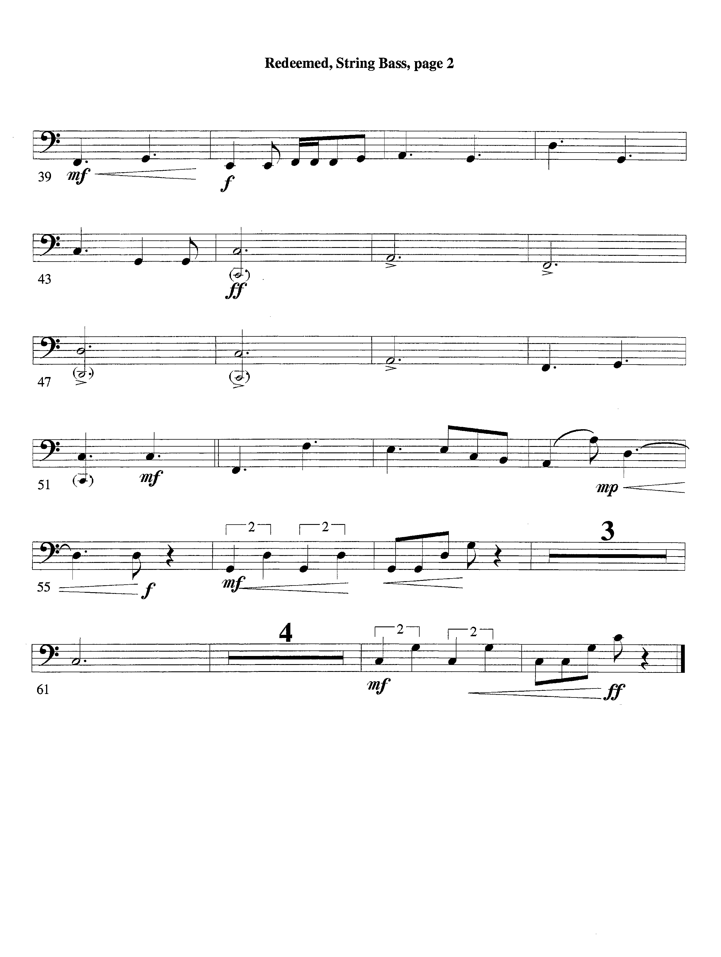 Redeemed (with Solo Violin) (Instrumental) Double Bass (Lifeway Worship / Arr. Mark Johnson)