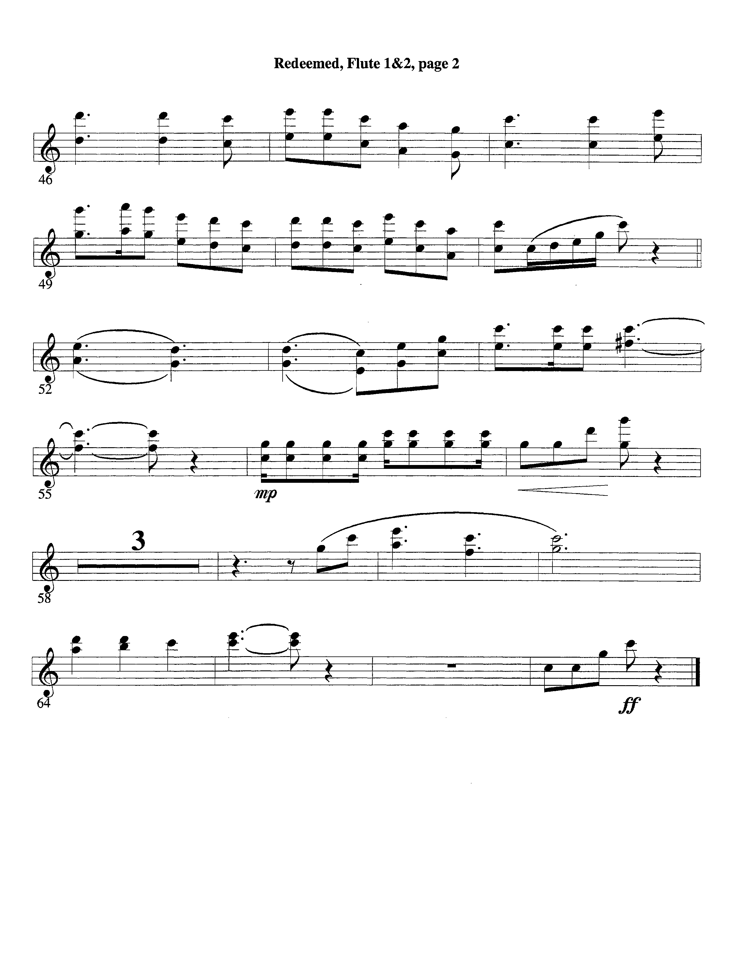 Redeemed (with Solo Violin) (Instrumental) Flute 1/2 (Lifeway Worship / Arr. Mark Johnson)