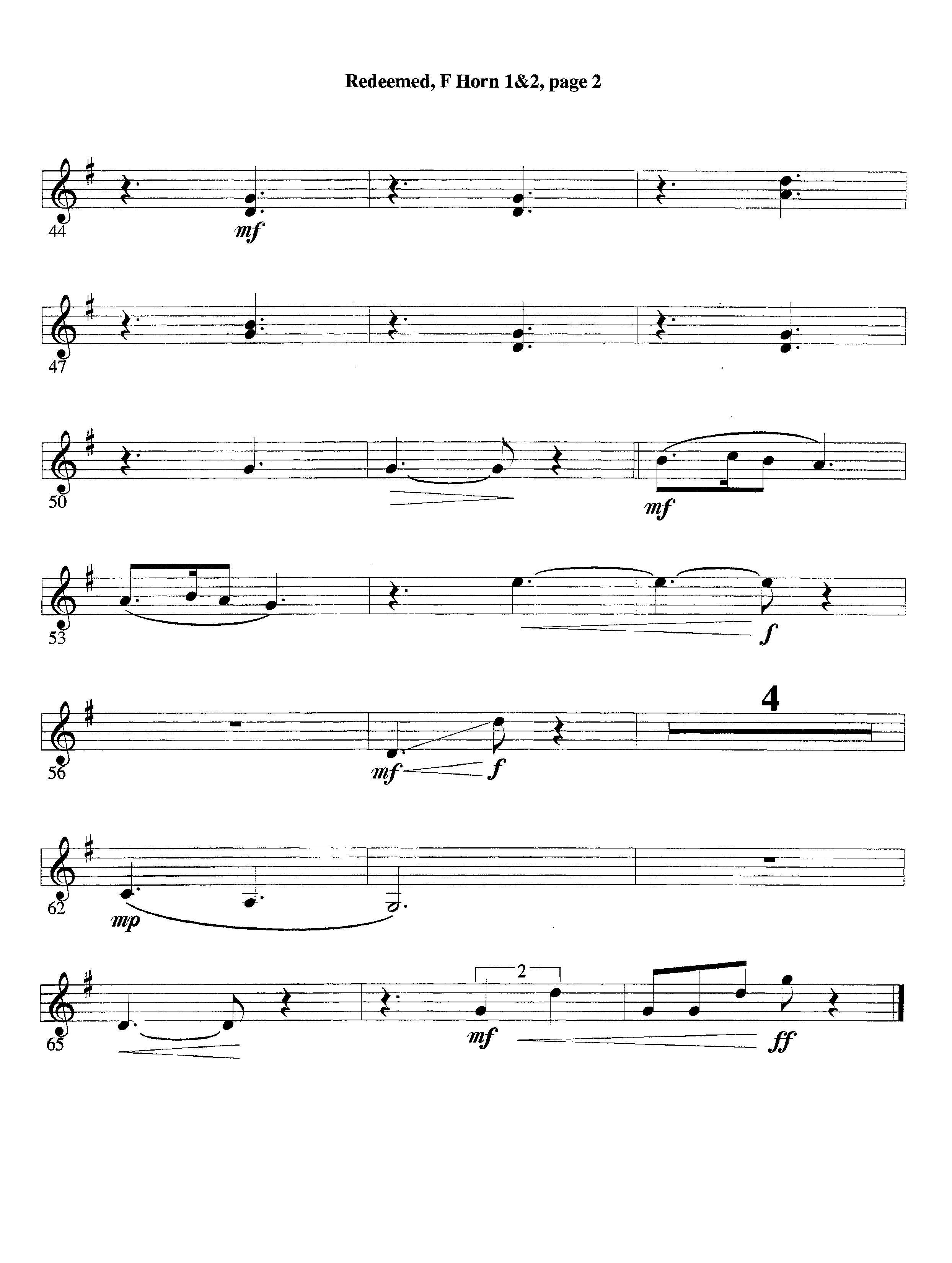 Redeemed (with Solo Violin) (Instrumental) French Horn 1/2 (Lifeway Worship / Arr. Mark Johnson)