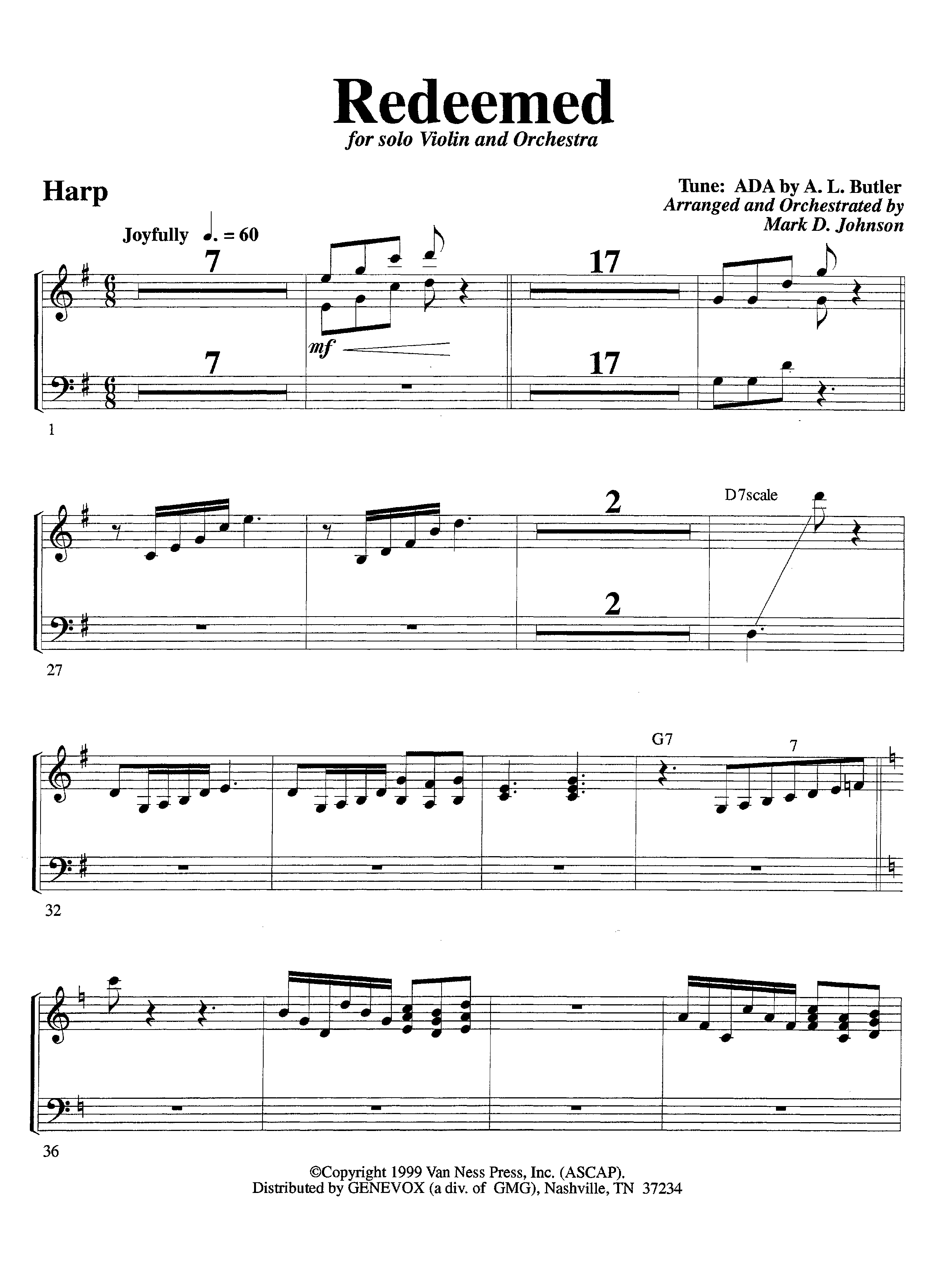 Redeemed&nbsp;(with Solo&nbsp;Violin) (Instrumental) Harp (Lifeway Worship / Arr. Mark Johnson)