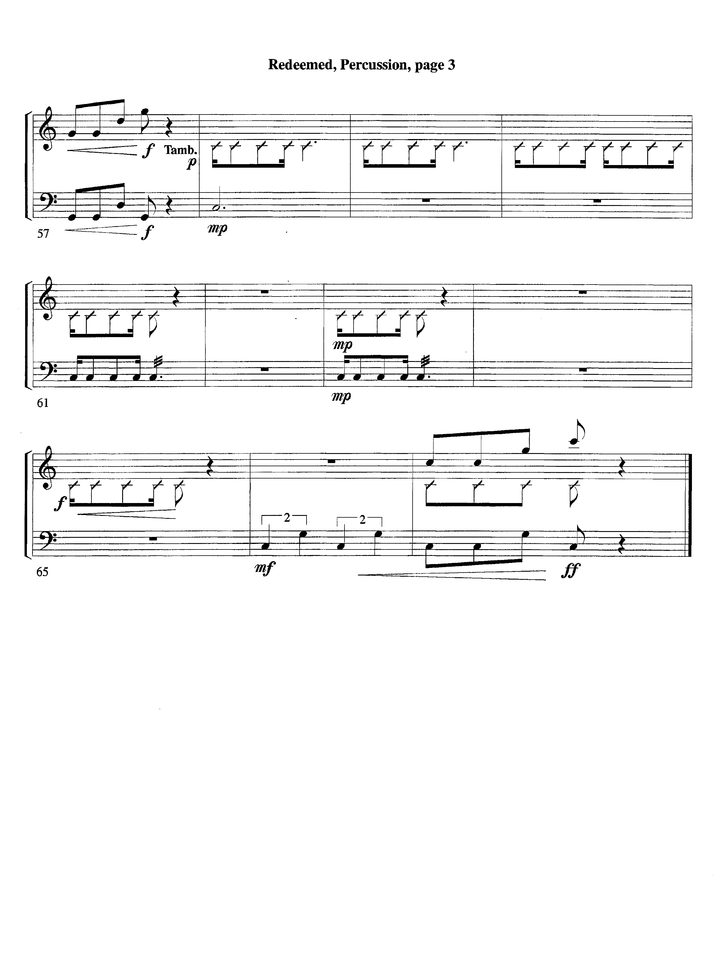 Redeemed (with Solo Violin) (Instrumental) Percussion (Lifeway Worship / Arr. Mark Johnson)