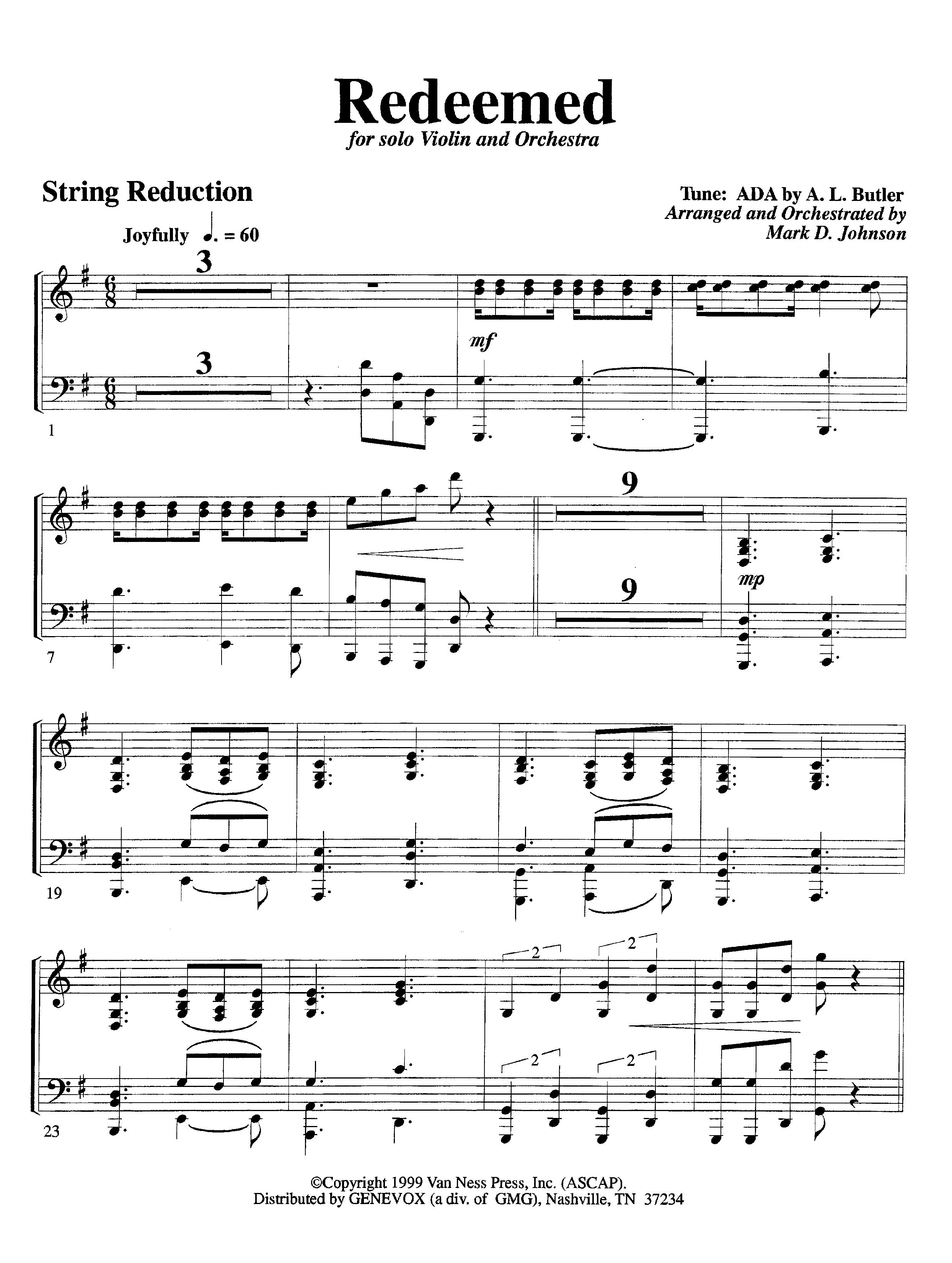 Redeemed (with Solo Violin) (Instrumental) String Reduction (Lifeway Worship / Arr. Mark Johnson)