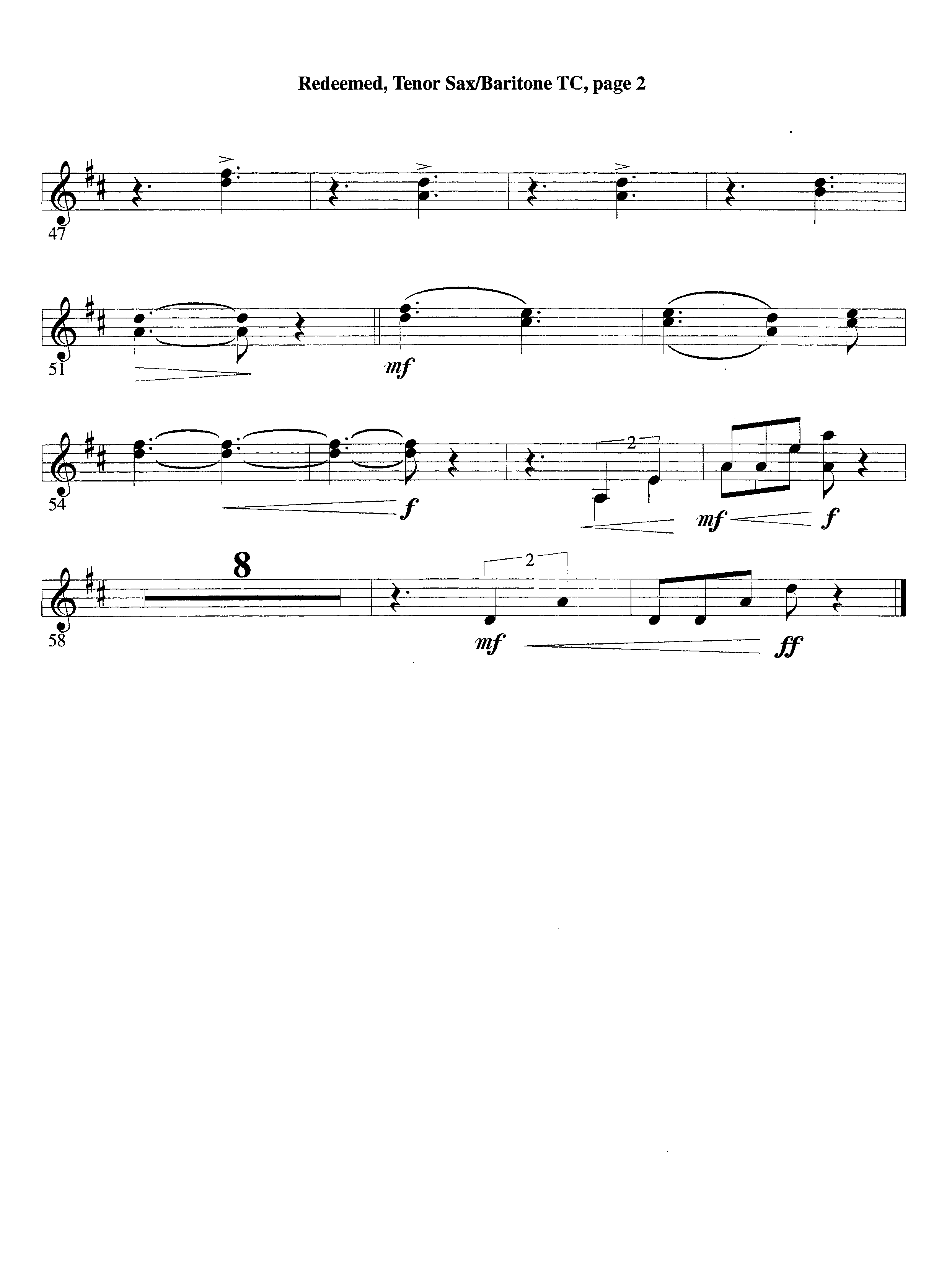 Redeemed (with Solo Violin) (Instrumental) Tenor Sax/Baritone T.C. (Lifeway Worship / Arr. Mark Johnson)