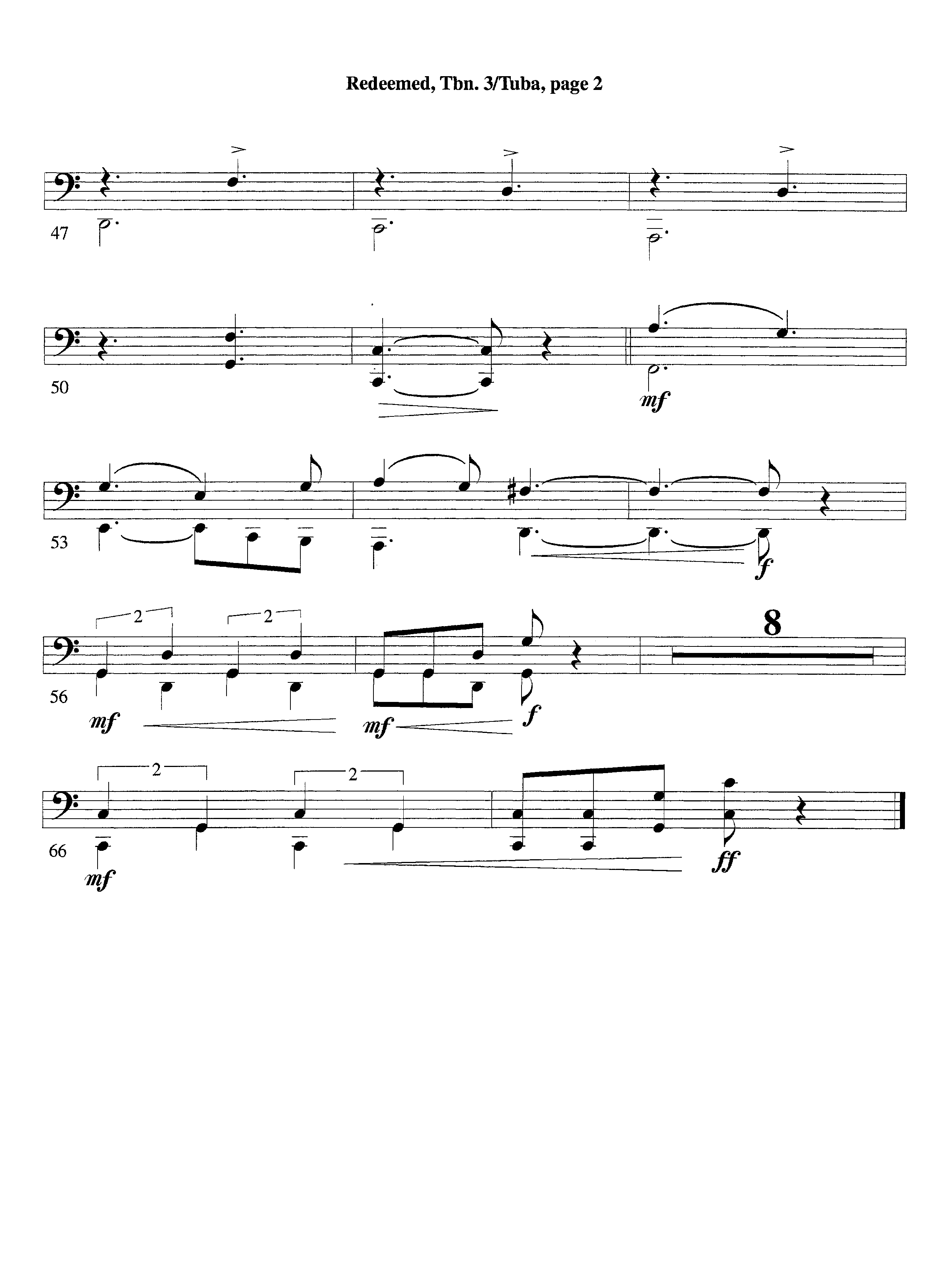 Redeemed (with Solo Violin) (Instrumental) Trombone 3/Tuba (Lifeway Worship / Arr. Mark Johnson)