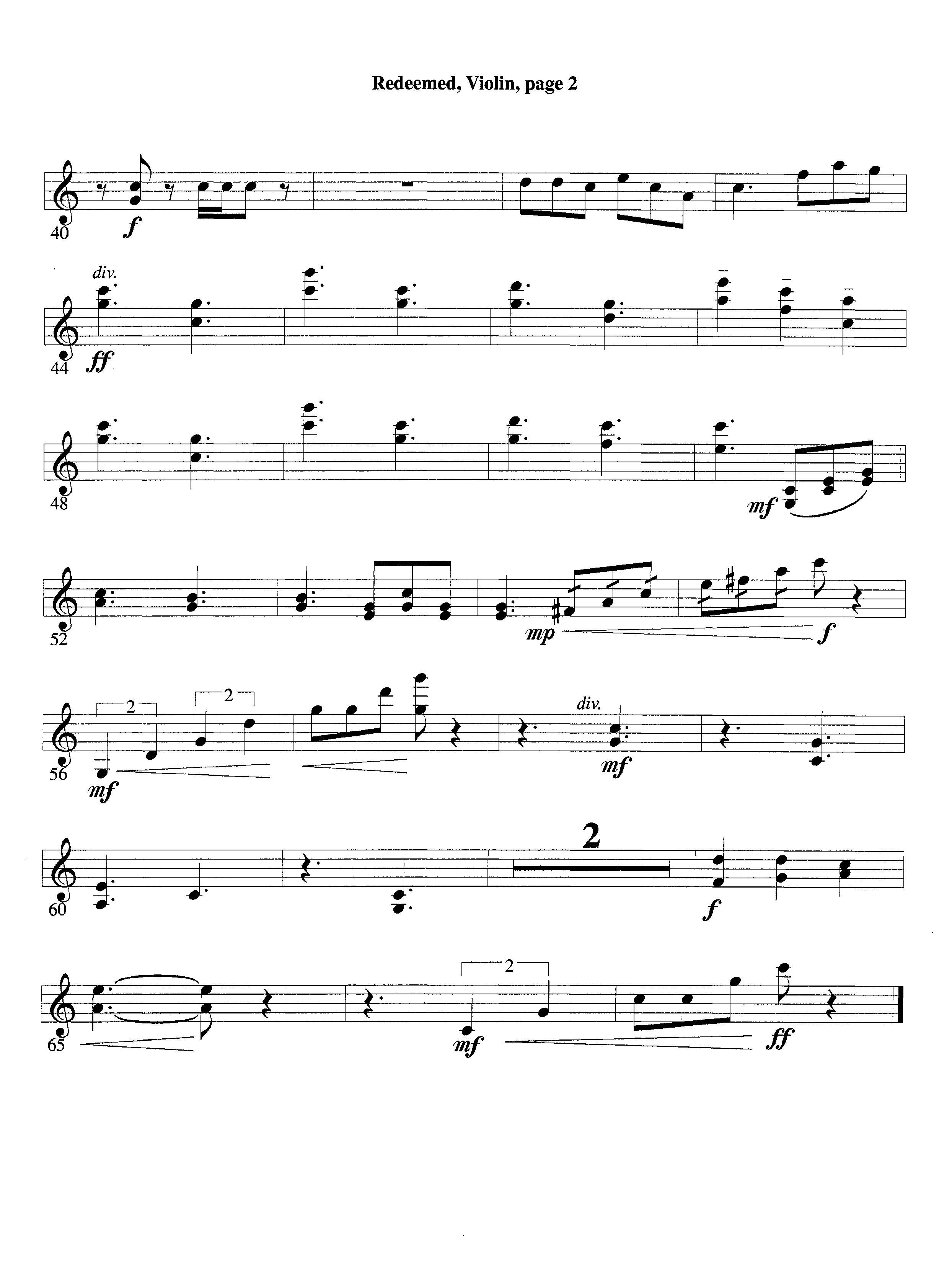 Redeemed (with Solo Violin) (Instrumental) Violin 1 (Lifeway Worship / Arr. Mark Johnson)