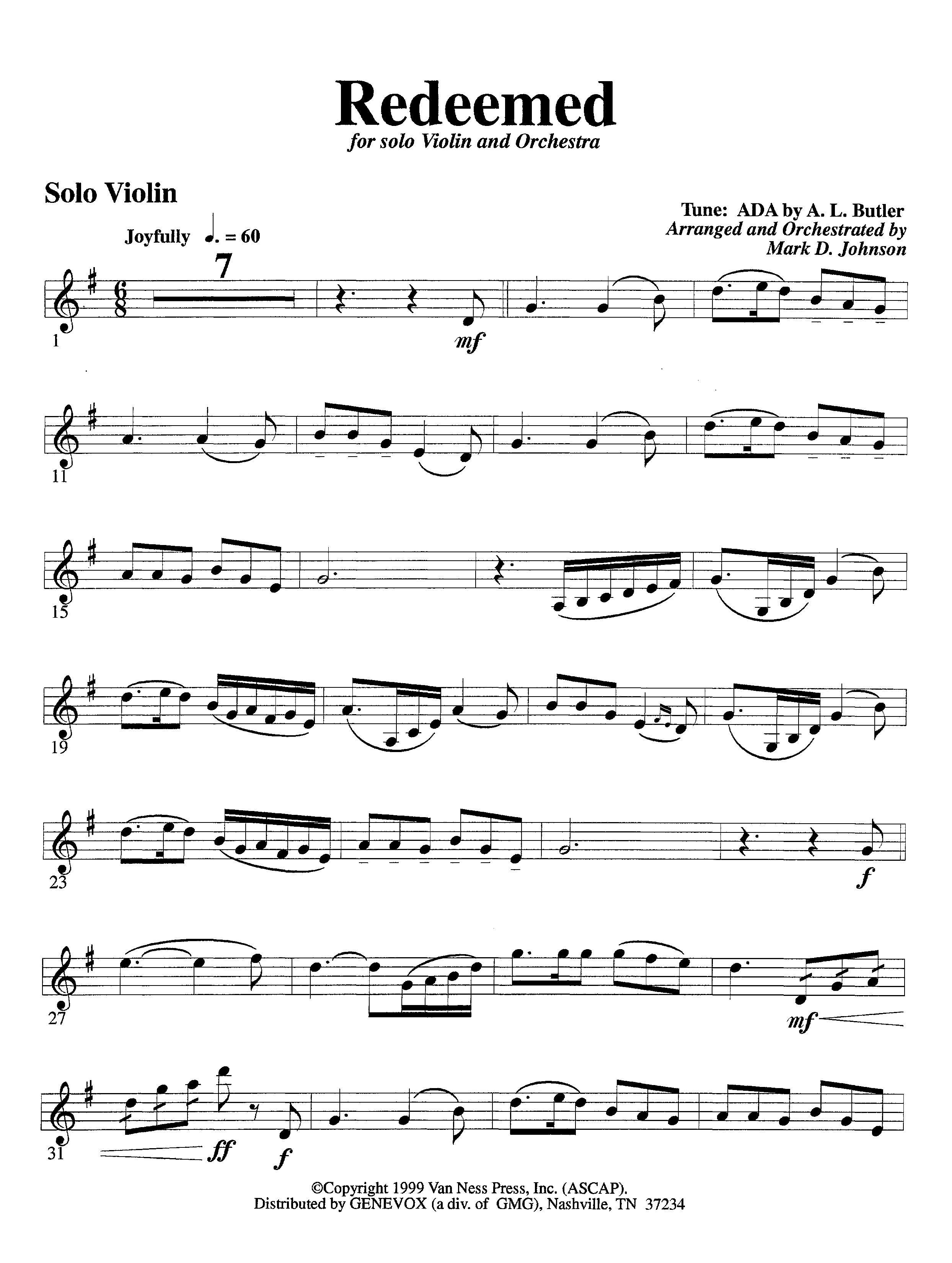 Redeemed (with Solo Violin) (Instrumental) Violin Solo (Lifeway Worship / Arr. Mark Johnson)