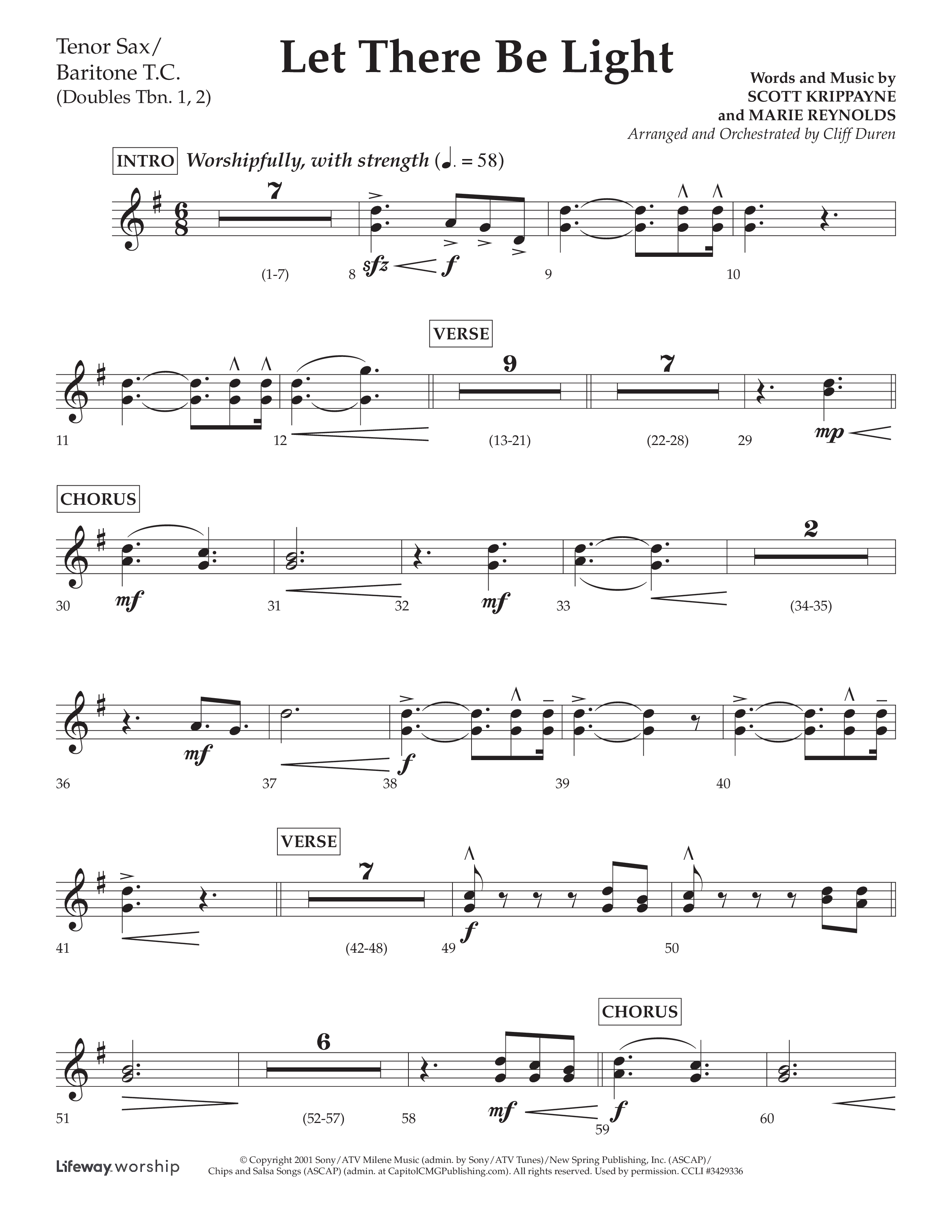 Let There Be Light (Choral Anthem SATB) Tenor Sax/Baritone T.C. (Lifeway Choral / Arr. Cliff Duren)