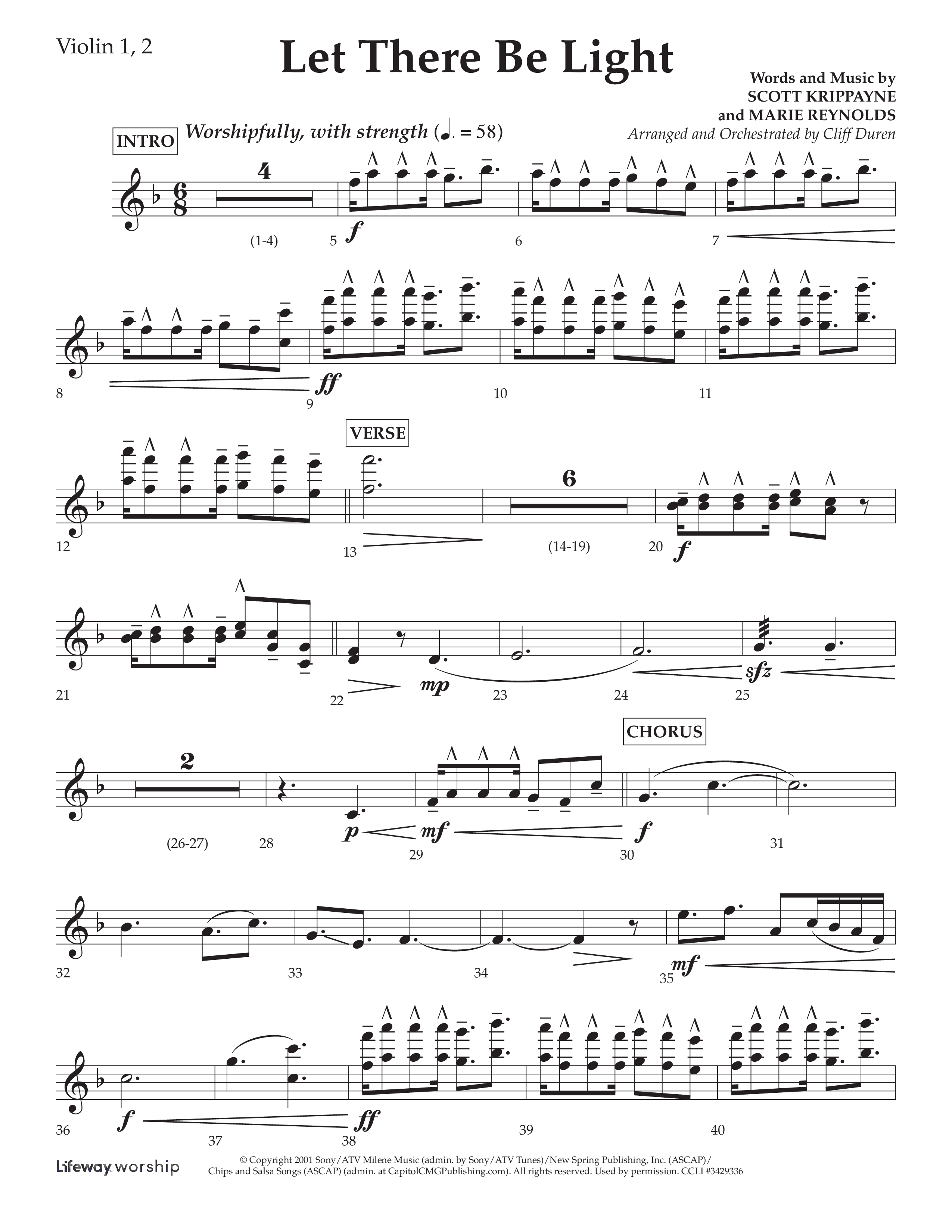 Let There Be Light (Choral Anthem SATB) Violin 1/2 (Lifeway Choral / Arr. Cliff Duren)
