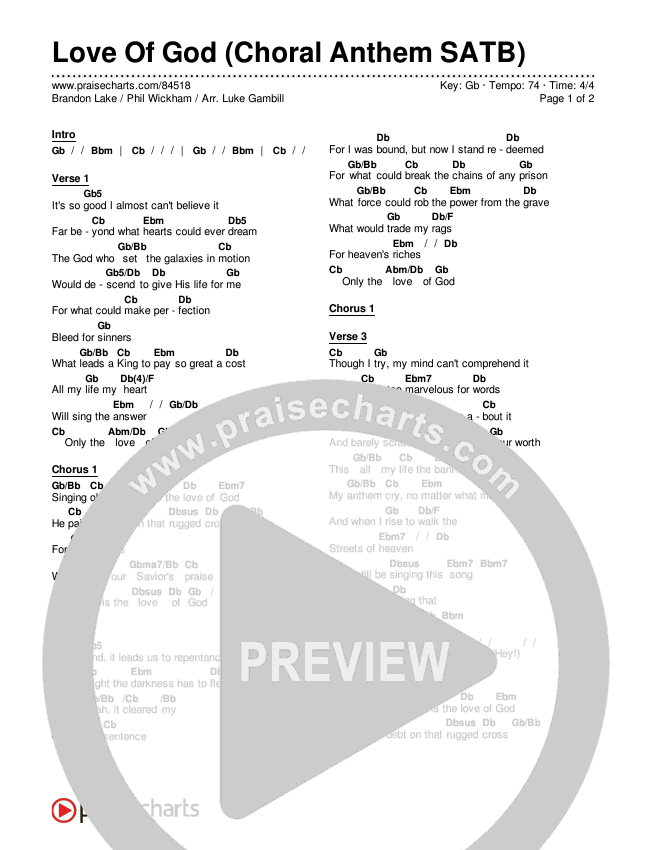 Love Of God (Choral Anthem SATB) Chords & Lyrics (Brandon Lake / Phil Wickham / Arr. Luke Gambill)