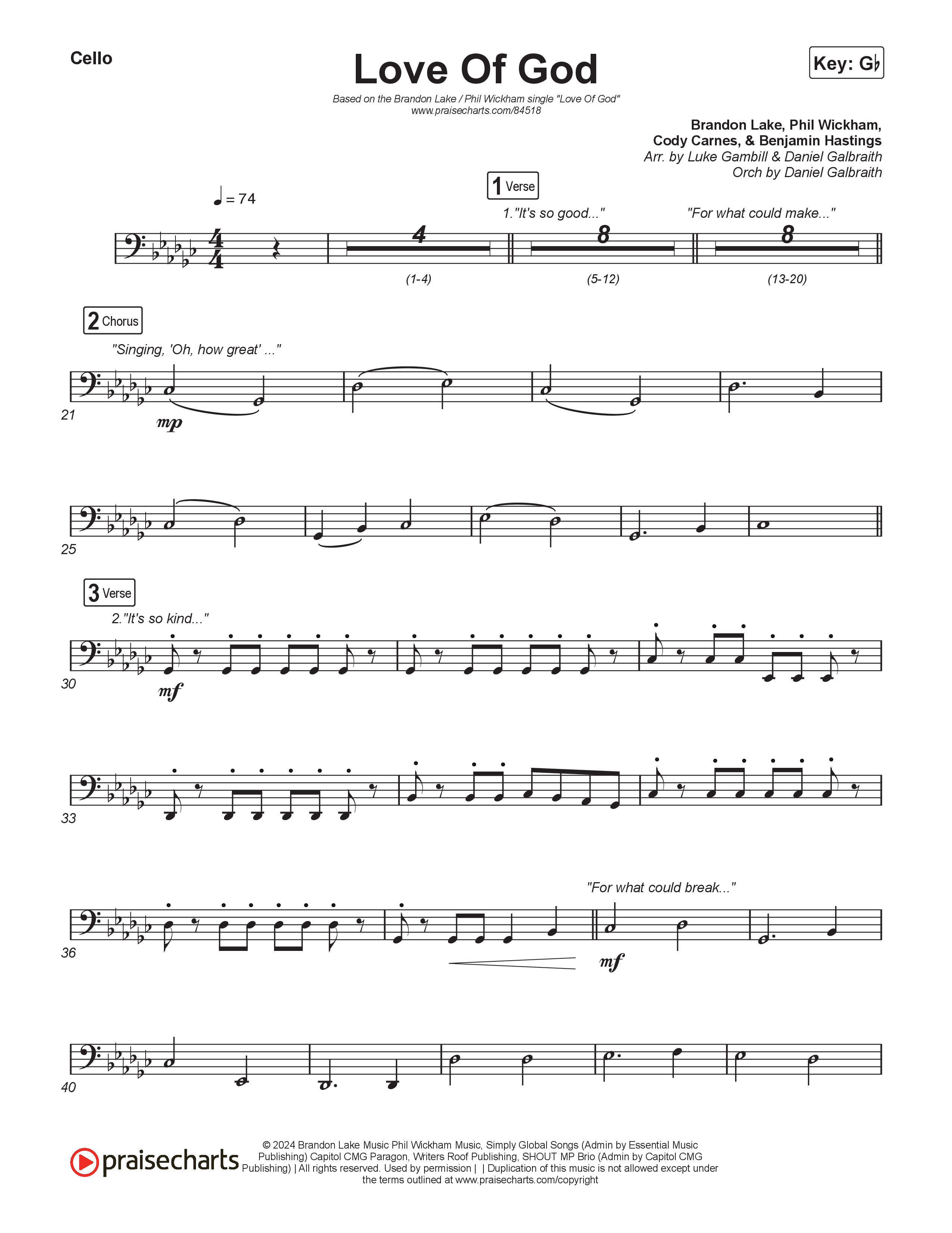 Love Of God (Choral Anthem SATB) Cello (Brandon Lake / Phil Wickham / Arr. Luke Gambill)