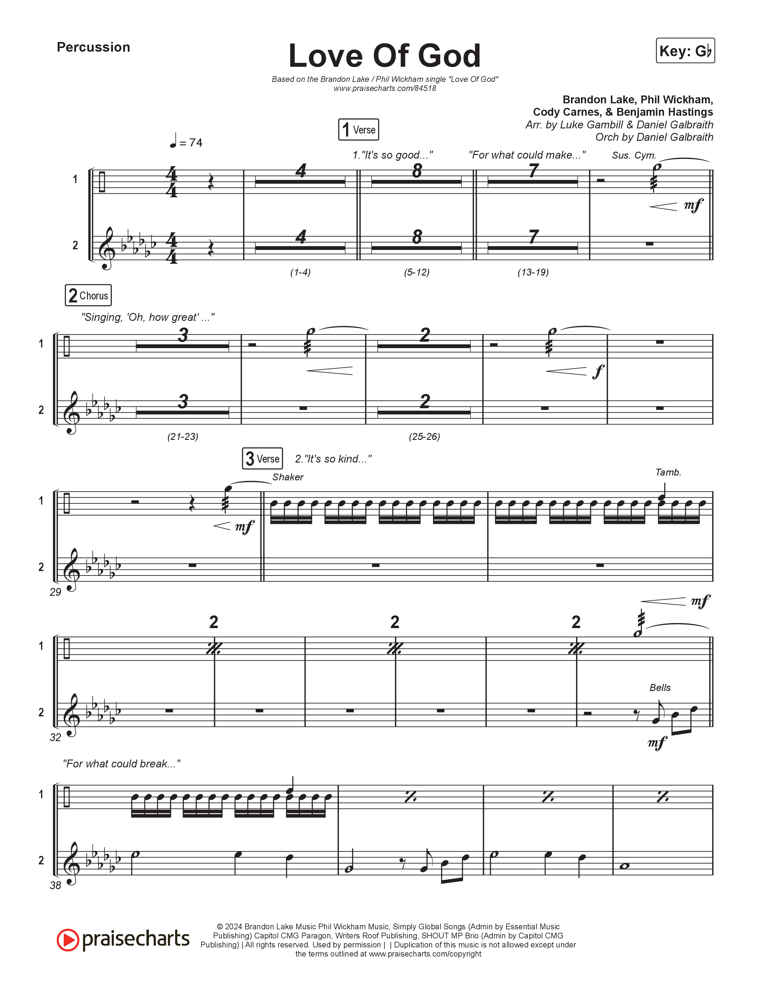 Love Of God (Choral Anthem SATB) Percussion (Brandon Lake / Phil Wickham / Arr. Luke Gambill)