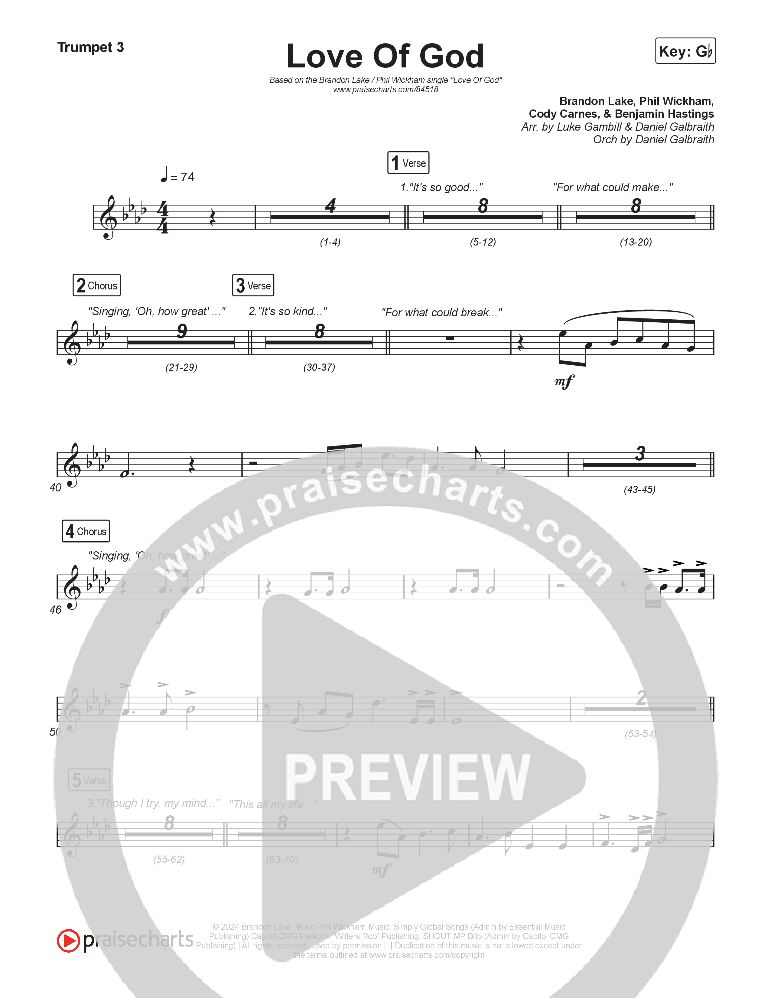 Love Of God (Choral Anthem SATB) Trumpet 1,2 (Brandon Lake / Phil Wickham / Arr. Luke Gambill)