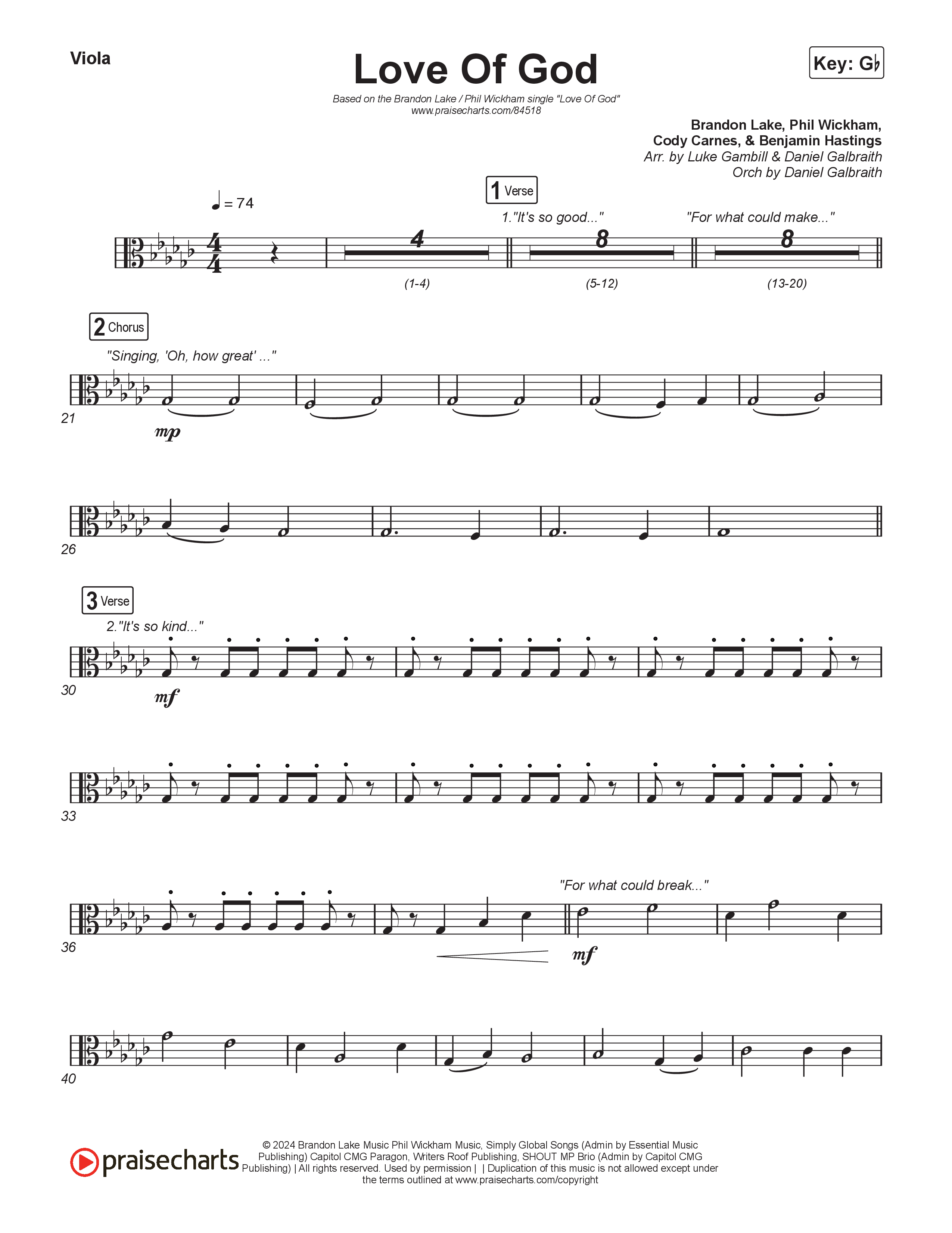 Love Of God (Choral Anthem SATB) Viola (Brandon Lake / Phil Wickham / Arr. Luke Gambill)