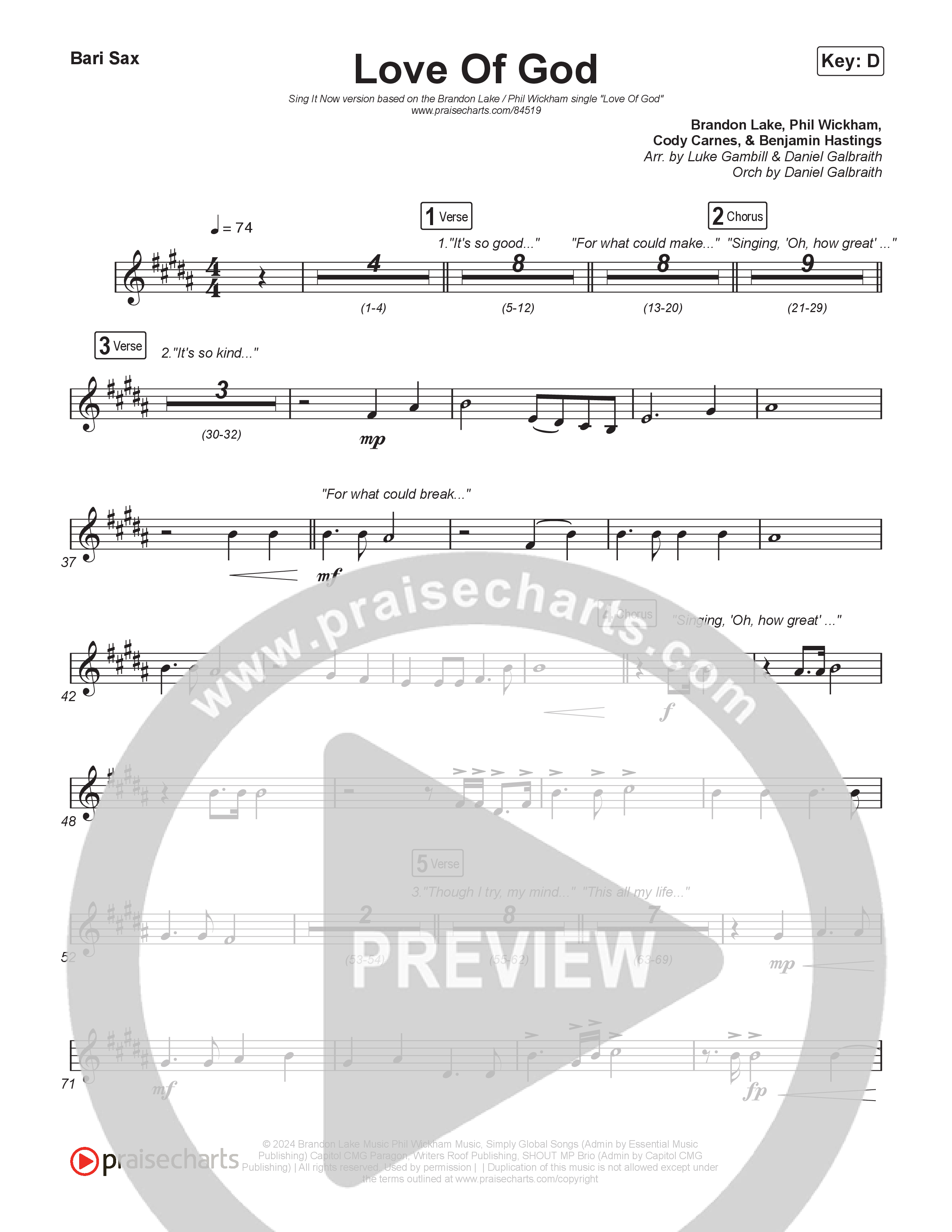 Love Of God (Sing It Now) Bari Sax (Brandon Lake / Phil Wickham / Arr. Luke Gambill)