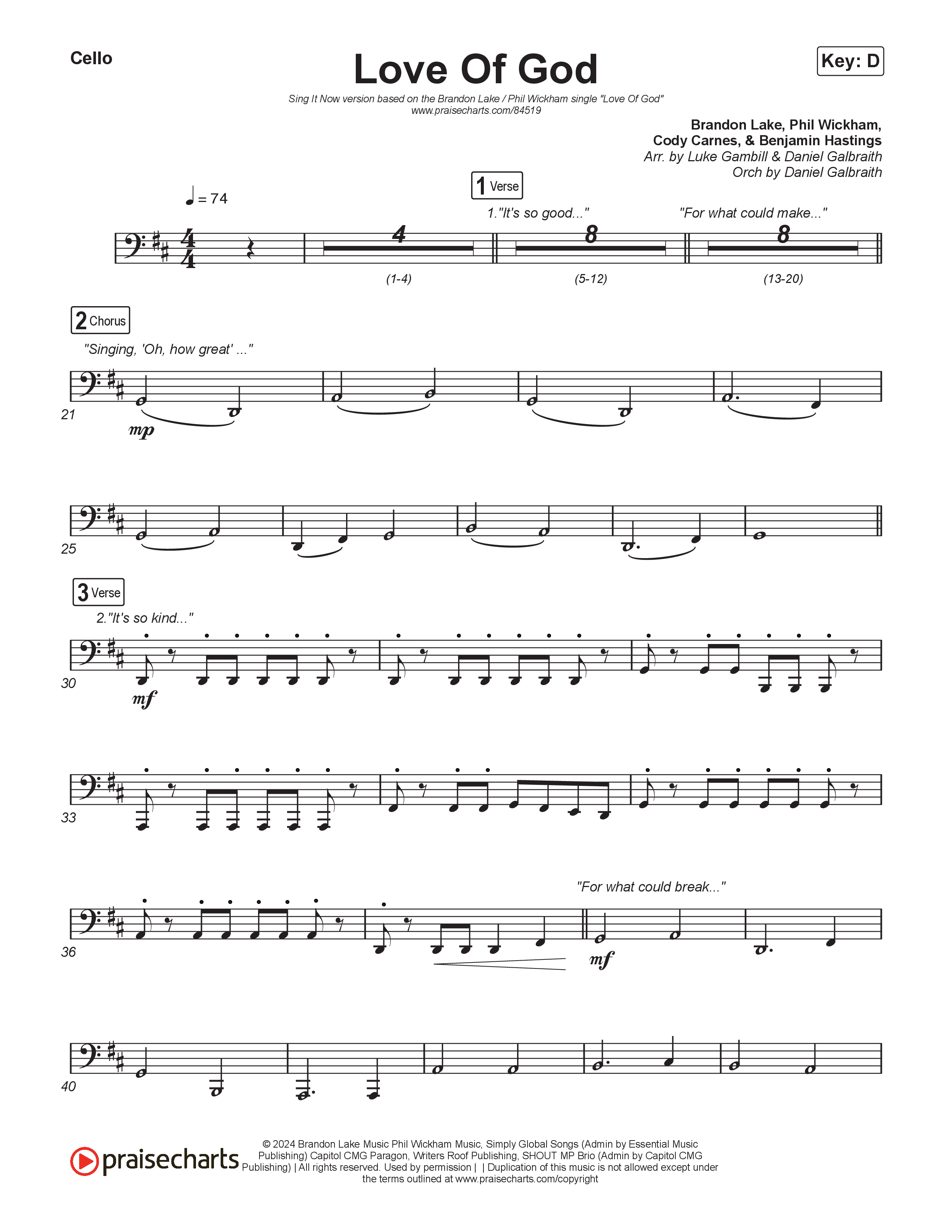 Love Of God (Sing It Now) Cello (Brandon Lake / Phil Wickham / Arr. Luke Gambill)