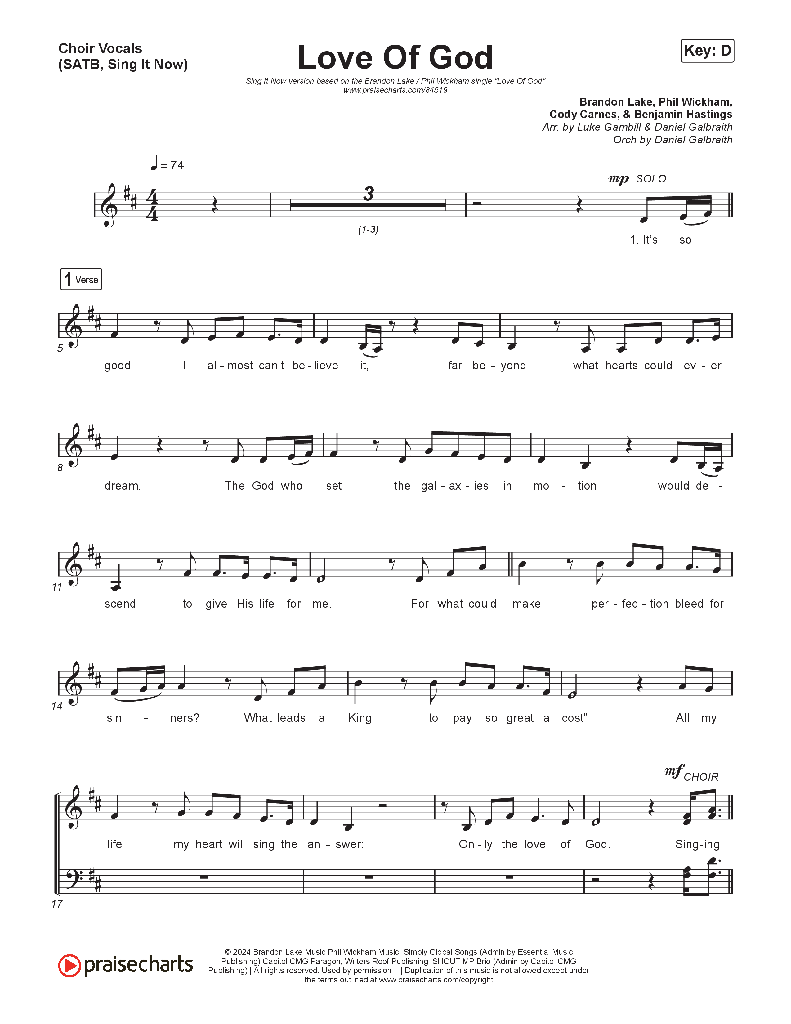 Love Of God (Sing It Now) Choir Sheet (SATB) (Brandon Lake / Phil Wickham / Arr. Luke Gambill)