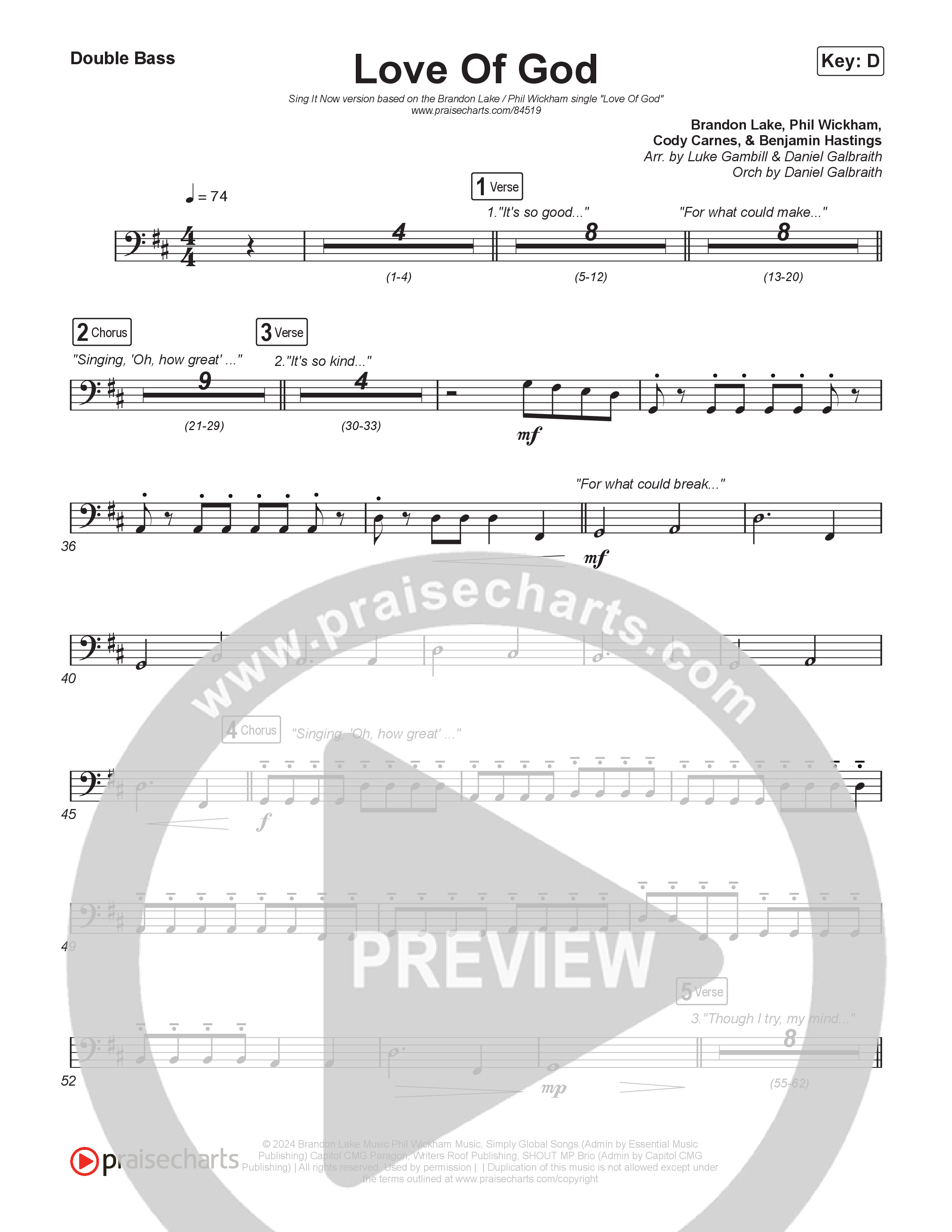 Love Of God (Sing It Now) Double Bass (Brandon Lake / Phil Wickham / Arr. Luke Gambill)