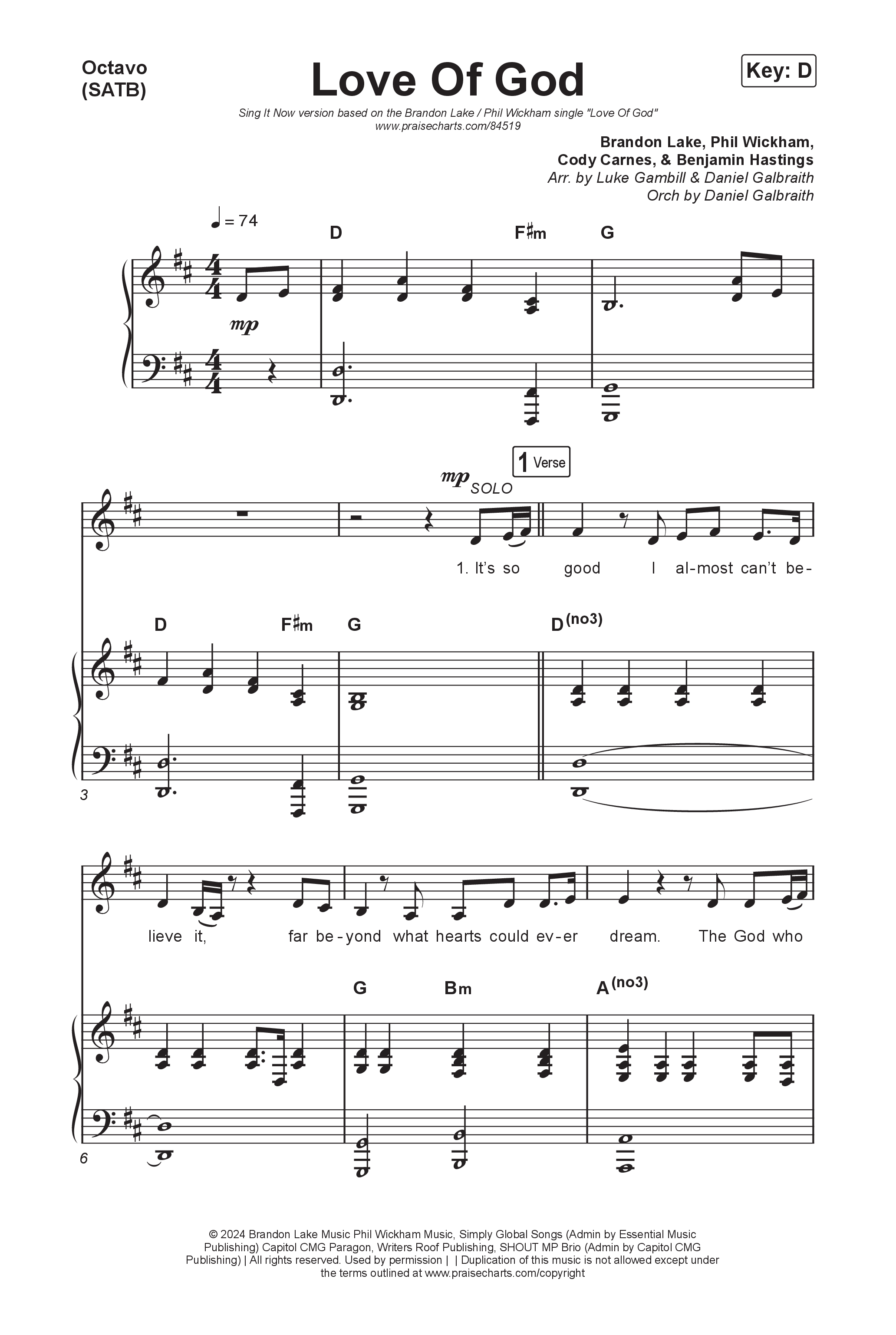 Love Of God (Sing It Now) Octavo (SATB & Pno) (Brandon Lake / Phil Wickham / Arr. Luke Gambill)