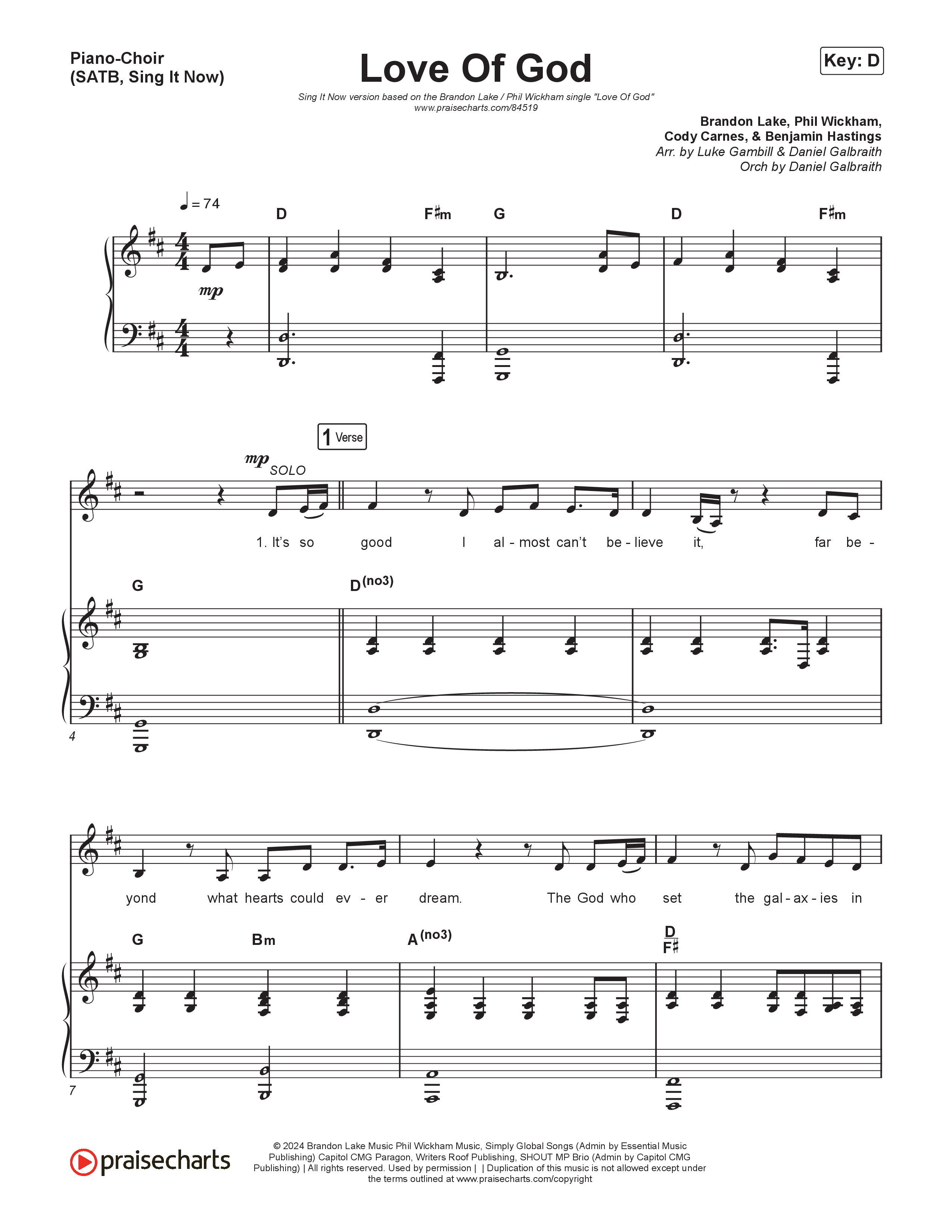 Love Of God (Sing It Now) Piano/Choir (SATB) (Brandon Lake / Phil Wickham / Arr. Luke Gambill)