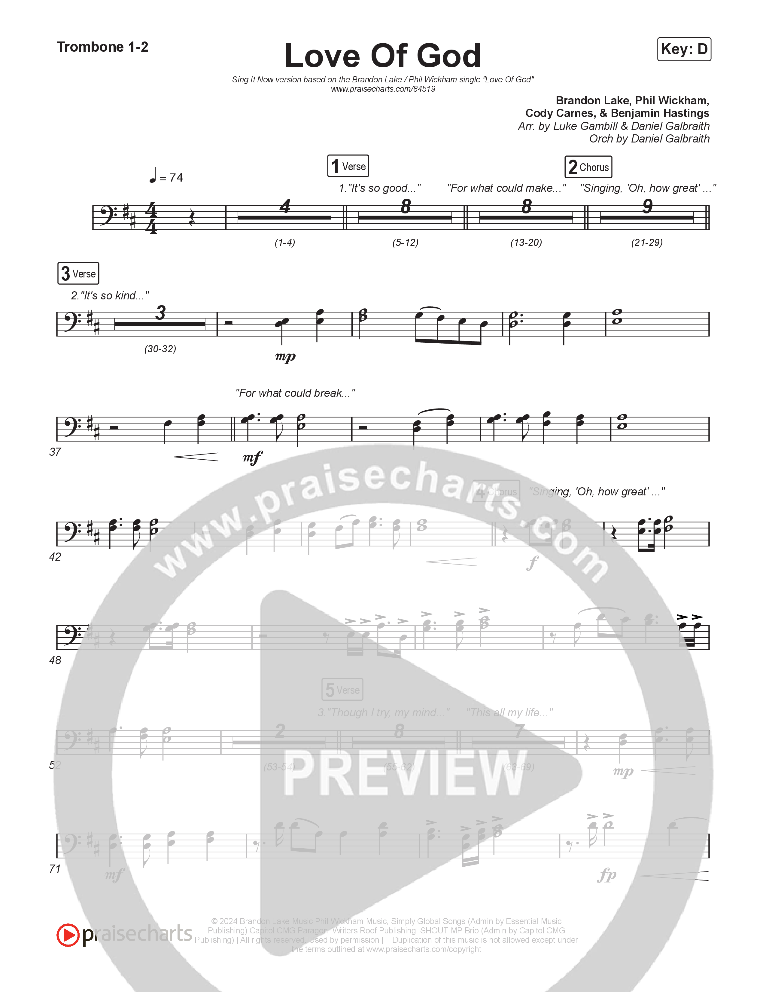 Love Of God (Sing It Now) Trombone 1/2 (Brandon Lake / Phil Wickham / Arr. Luke Gambill)