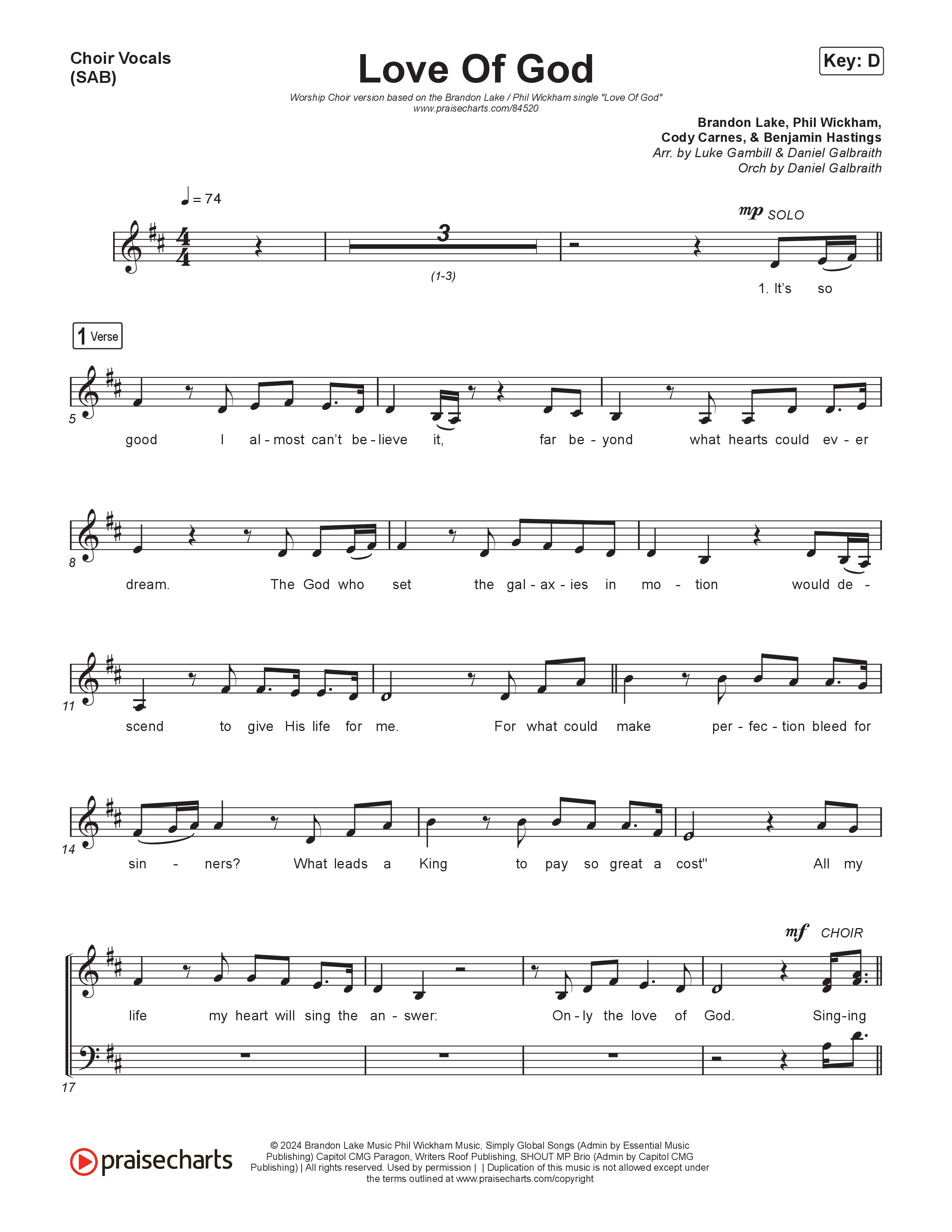 Love Of God (Worship Choir/SAB) Choir Sheet (SAB) (Brandon Lake / Phil Wickham / Arr. Luke Gambill)