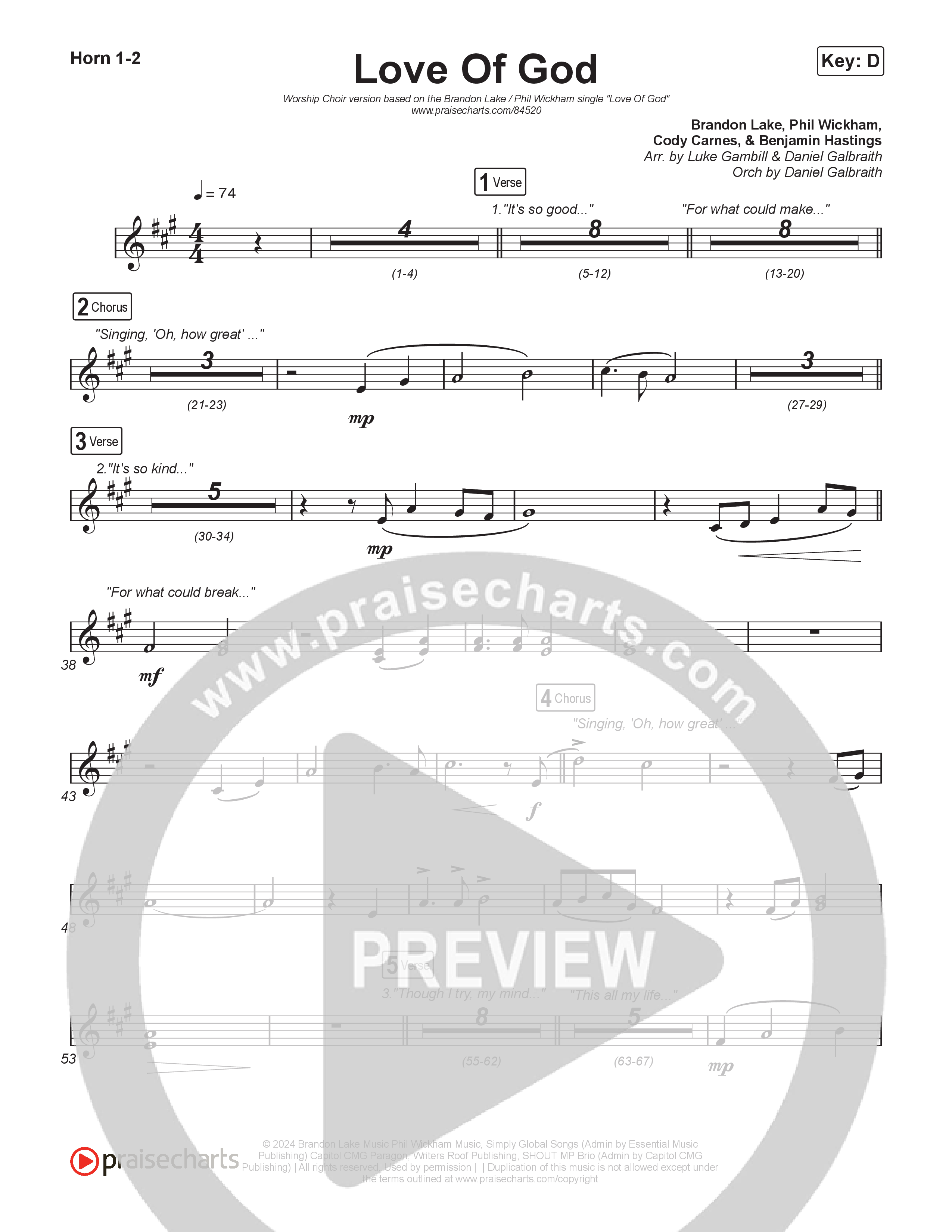 Love Of God (Worship Choir/SAB) French Horn 1/2 (Brandon Lake / Phil Wickham / Arr. Luke Gambill)