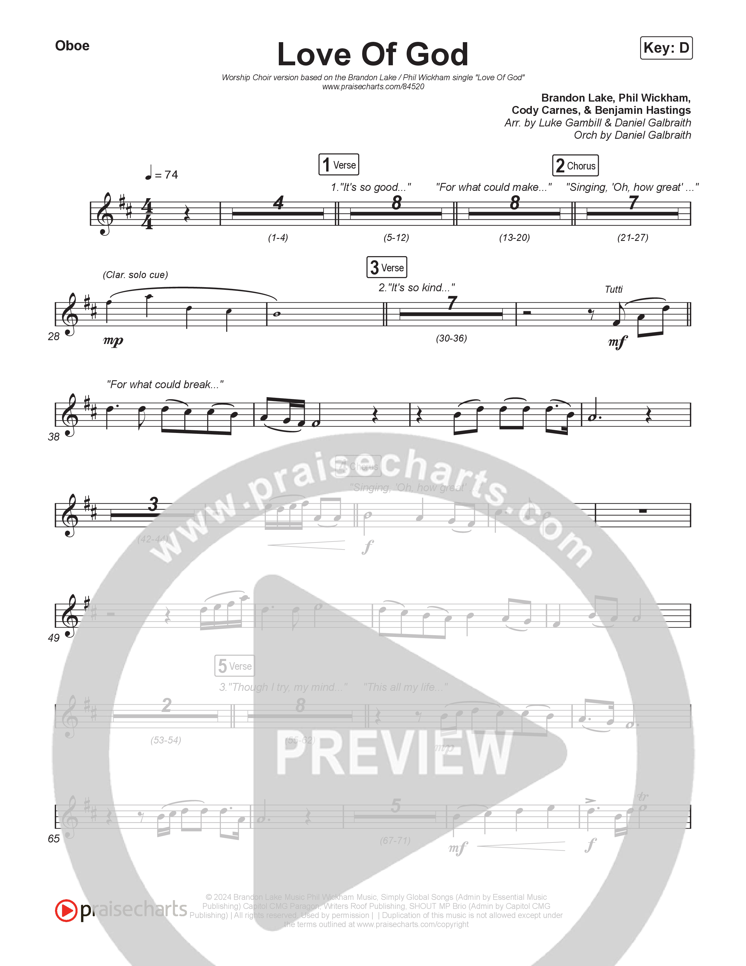 Love Of God (Worship Choir/SAB) Oboe (Brandon Lake / Phil Wickham / Arr. Luke Gambill)