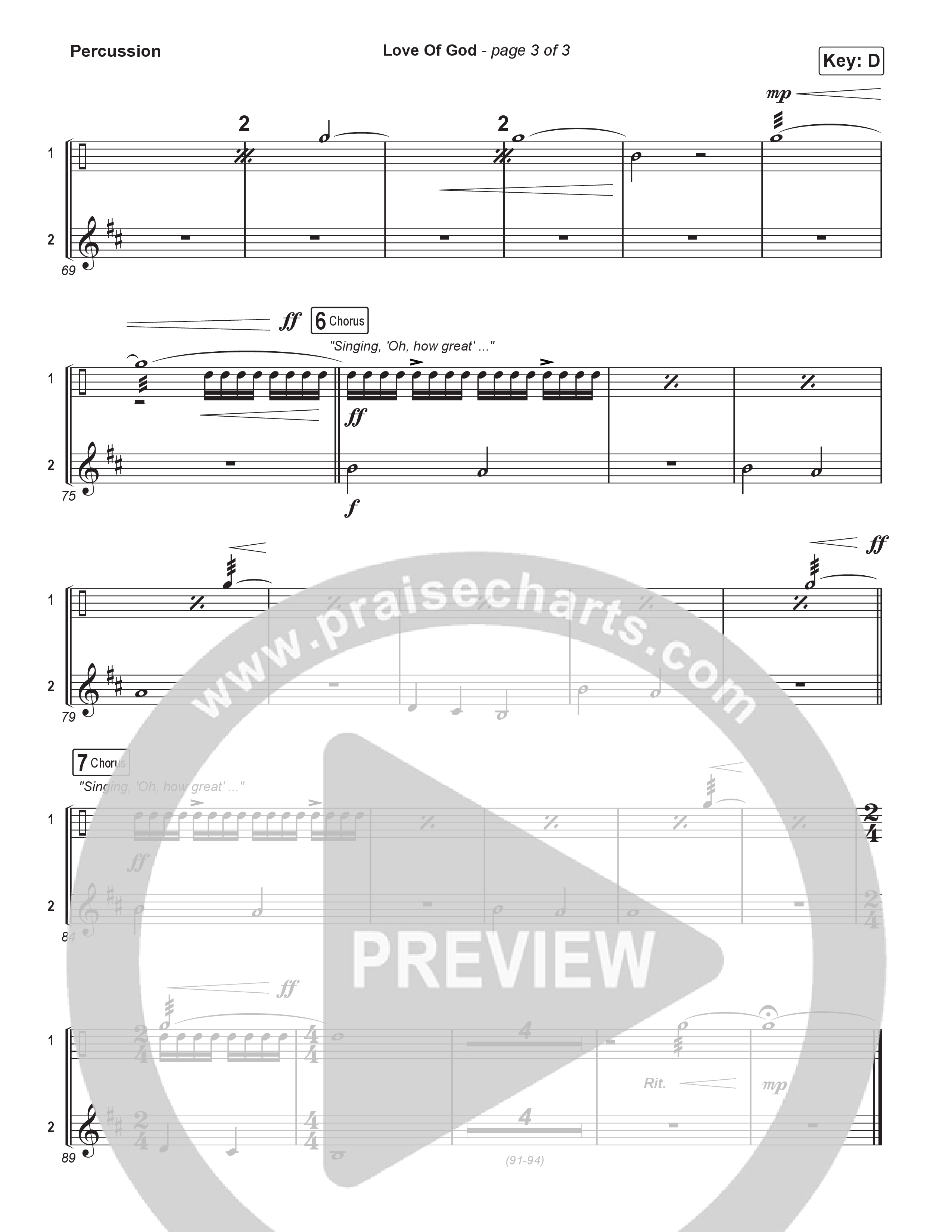 Love Of God (Worship Choir/SAB) Percussion (Brandon Lake / Phil Wickham / Arr. Luke Gambill)