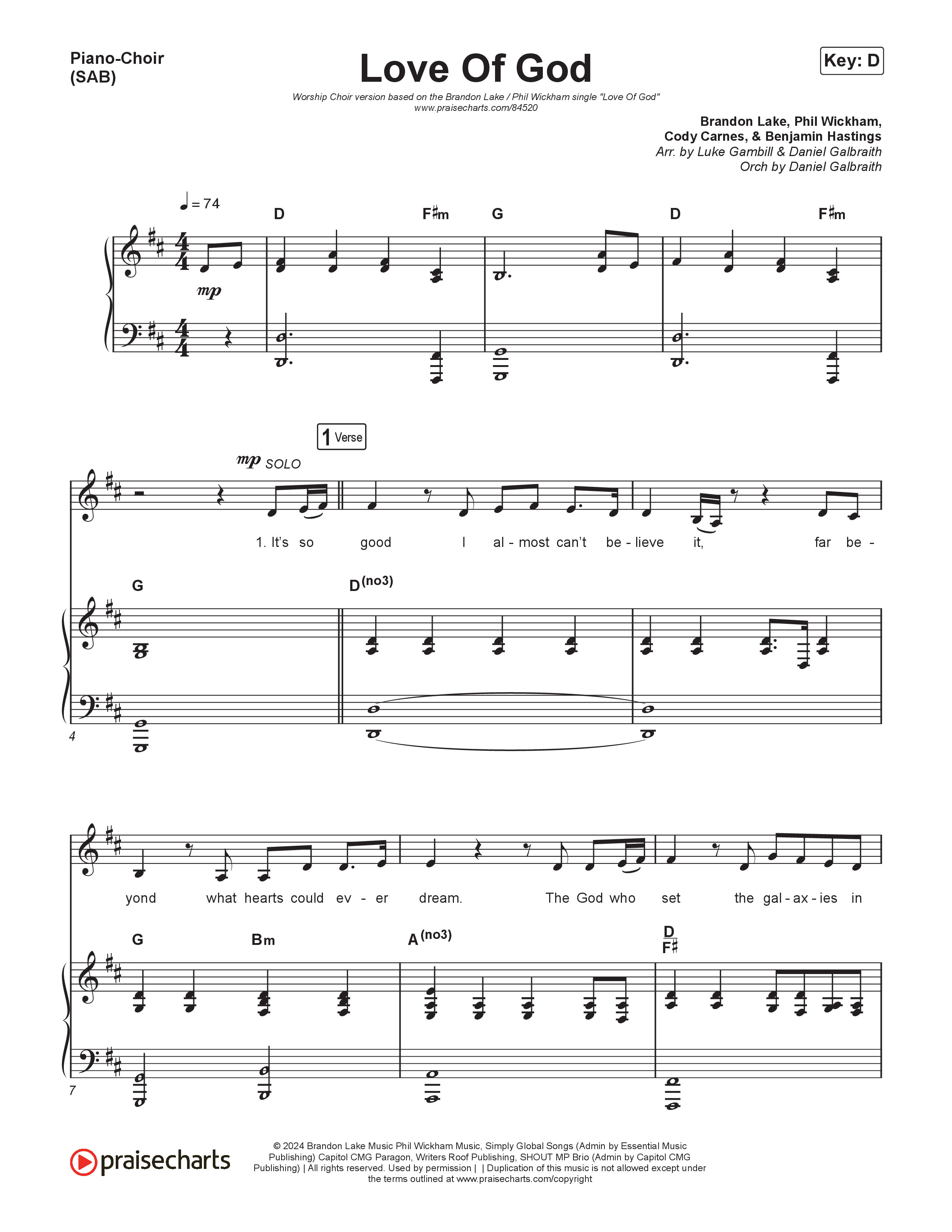 Love Of God (Worship Choir/SAB) Piano/Choir (SAB) (Brandon Lake / Phil Wickham / Arr. Luke Gambill)