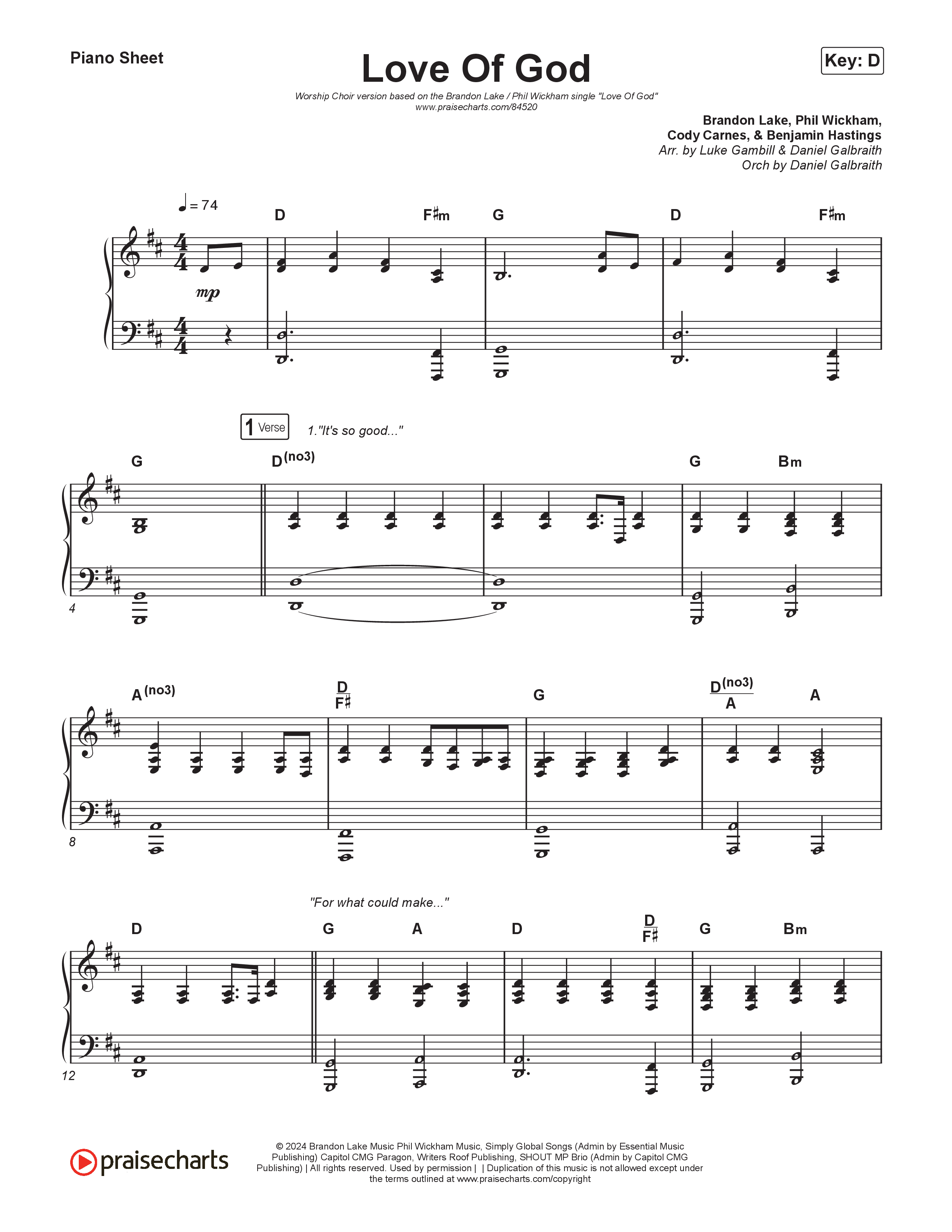 Love Of God (Worship Choir/SAB) Piano Sheet (Brandon Lake / Phil Wickham / Arr. Luke Gambill)