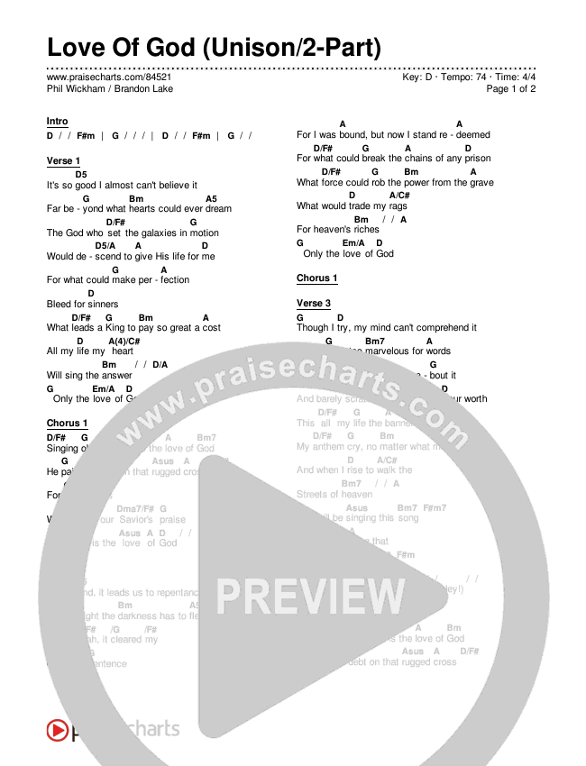 Love Of God (Unison/2-Part) Chords & Lyrics (Brandon Lake / Phil Wickham / Arr. Luke Gambill)