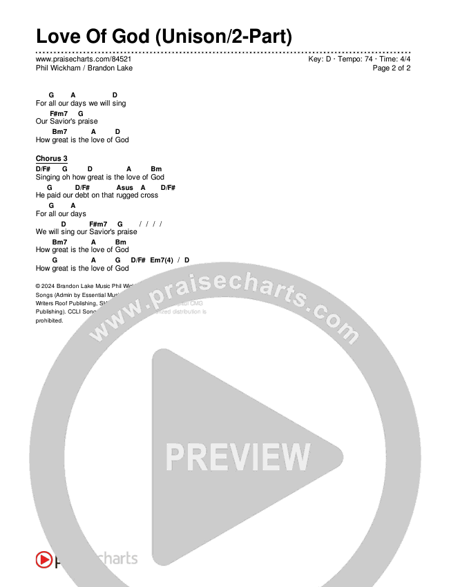 Love Of God (Unison/2-Part) Chords & Lyrics (Brandon Lake / Phil Wickham / Arr. Luke Gambill)