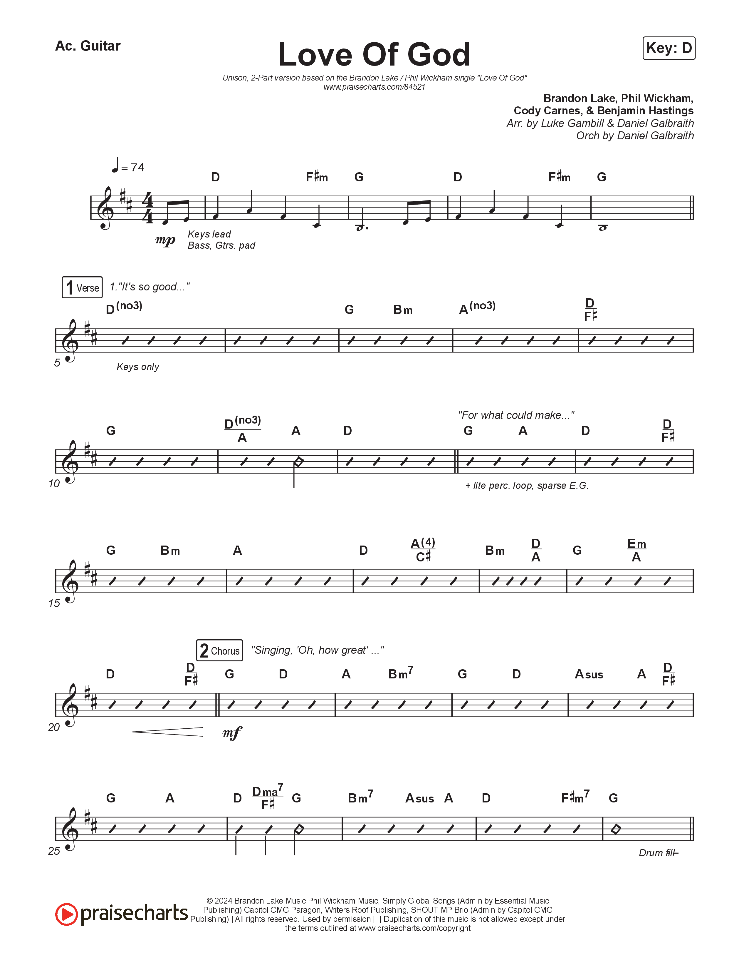 Love Of God (Unison/2-Part) Acoustic Guitar (Brandon Lake / Phil Wickham / Arr. Luke Gambill)