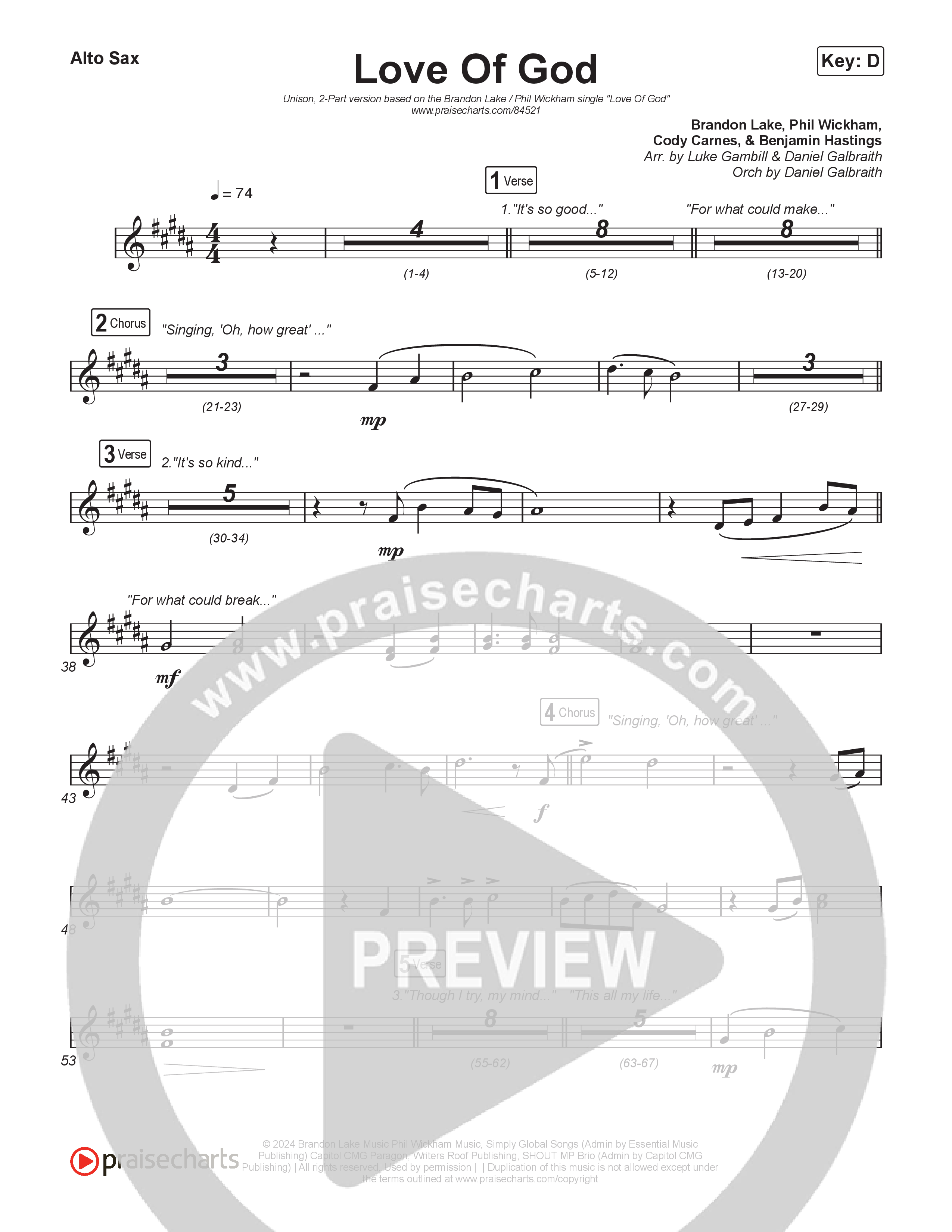 Love Of God (Unison/2-Part) Alto Sax (Brandon Lake / Phil Wickham / Arr. Luke Gambill)