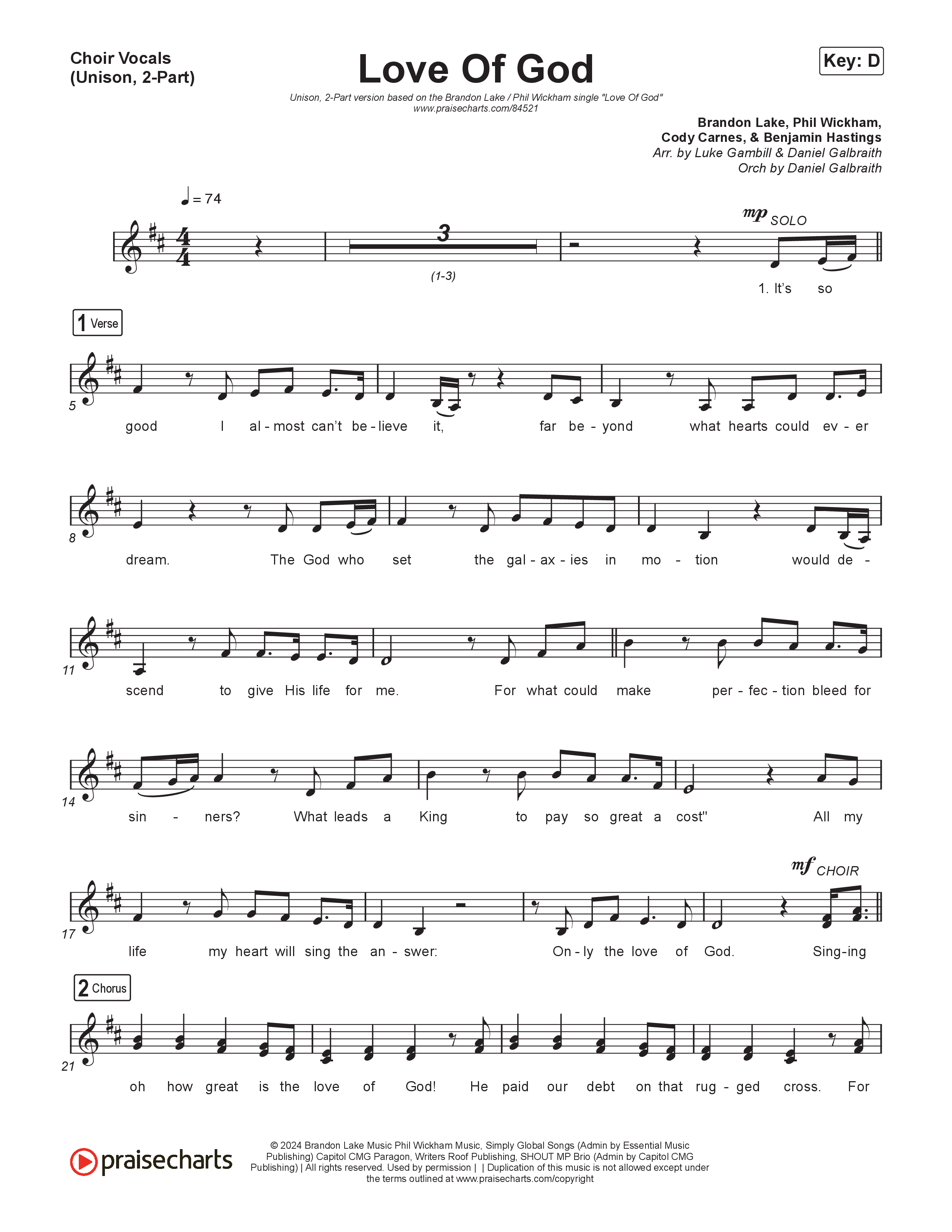 Love Of God (Unison/2-Part) Choir Vocals (Uni/2-Part) (Brandon Lake / Phil Wickham / Arr. Luke Gambill)